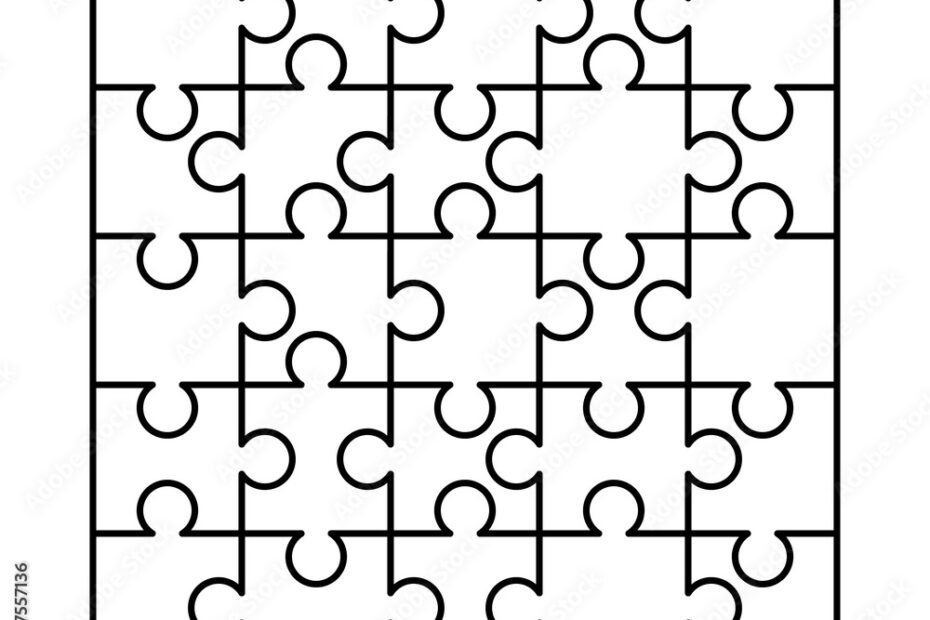 25 White Puzzles Pieces Arranged In A Square Jigsaw Puzzle