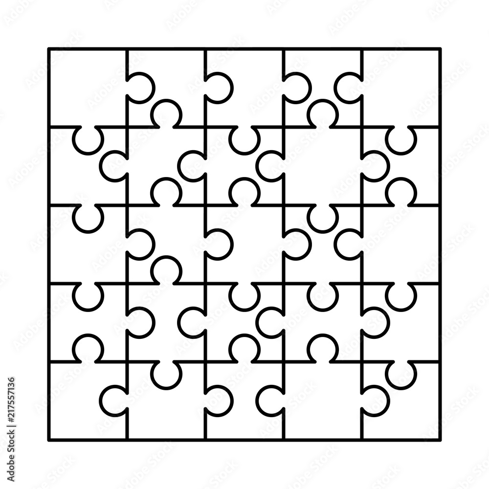 25 White Puzzles Pieces Arranged In A Square Jigsaw Puzzle Template Ready For Print Cutting Guidelines On White Stock Vector Adobe Stock