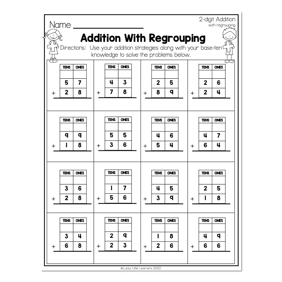 2nd Grade Math Worksheets 2 Digit Addition With Regrouping Worksheets Library