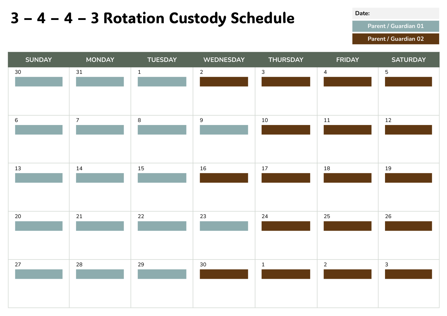 3 4 4 3 Custody Schedule Template Google Docs Word Highfile