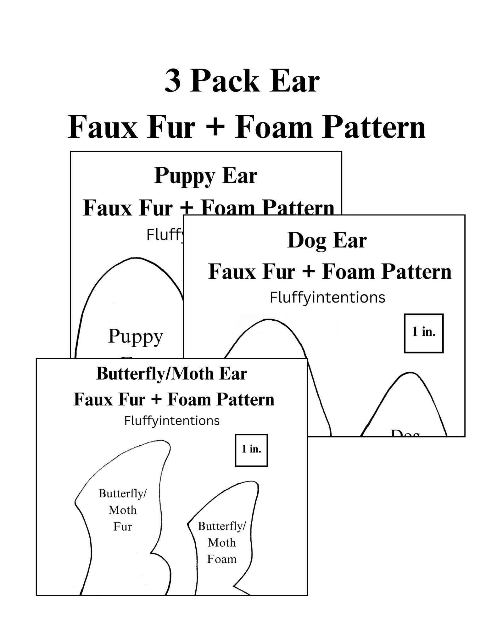 3 Animal Ear Making Pattern For Faux Fur Cosplay Costume Ears 