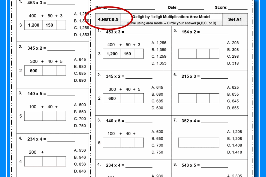3 Digit By 1 Digit Area Model Multiplication Worksheets ExperTuition