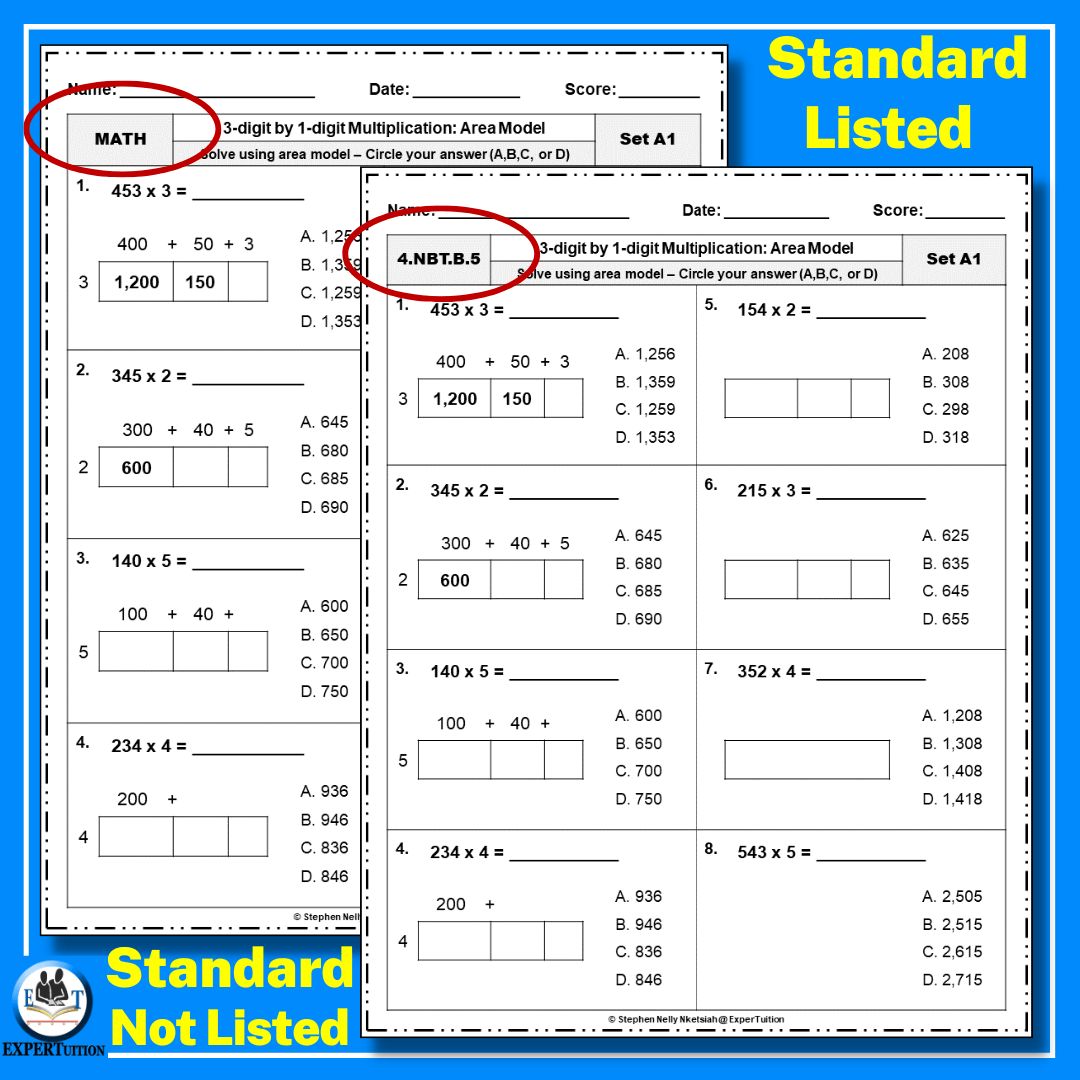3 Digit By 1 Digit Area Model Multiplication Worksheets ExperTuition