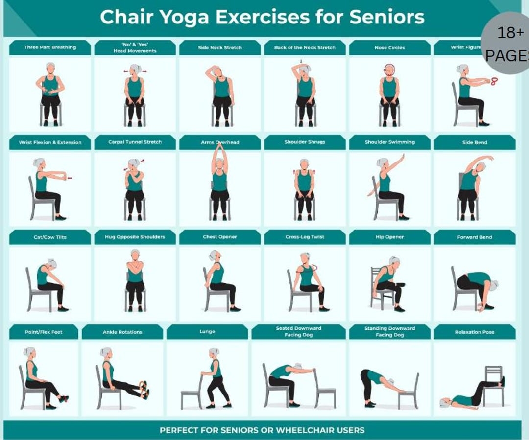 30 Chair Yoga Exercise In Our Guide For Seniors Wheelchair Users Home Balance Stability 30day Challenge Workout Physical Therapy Pilates PDF Etsy