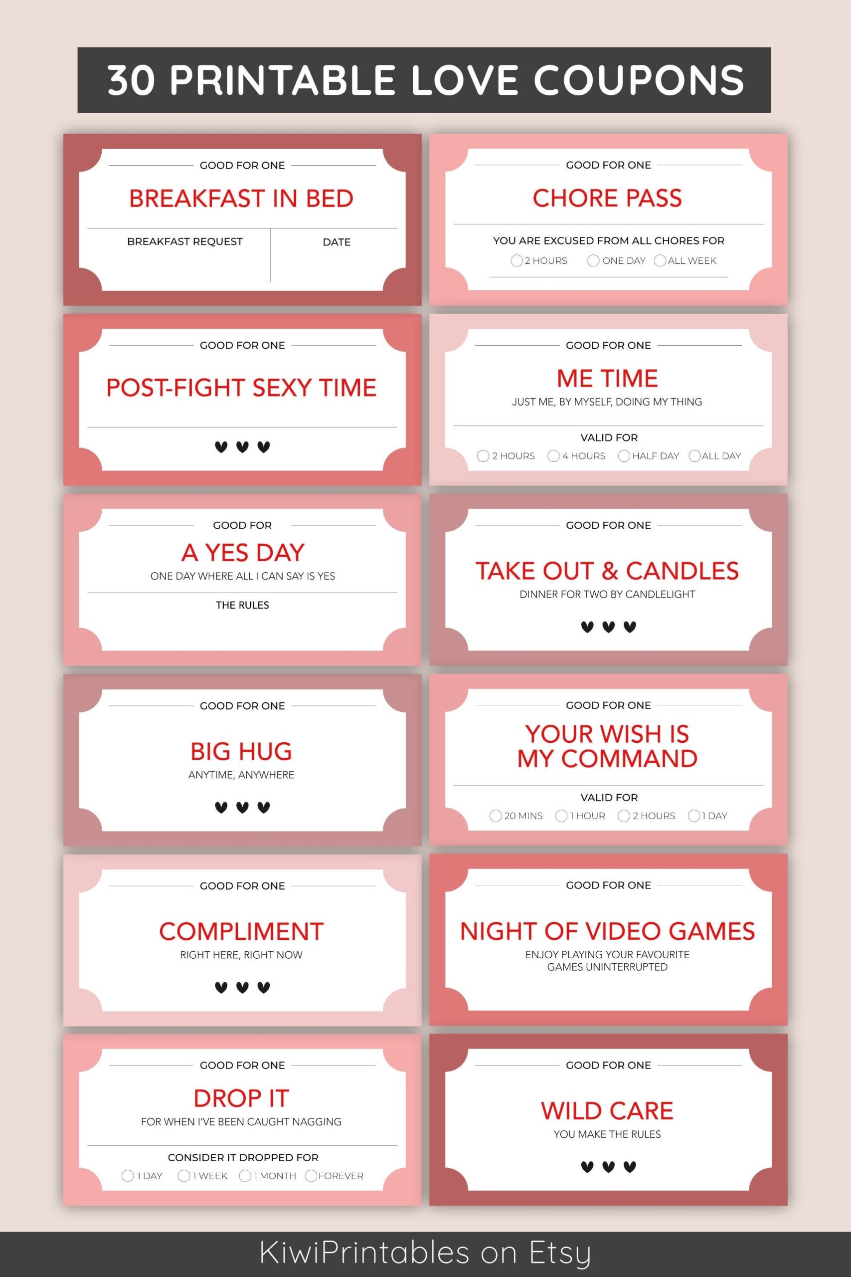 30 Fun Love Coupon Book Valentines Day Coupons Love Coupons 