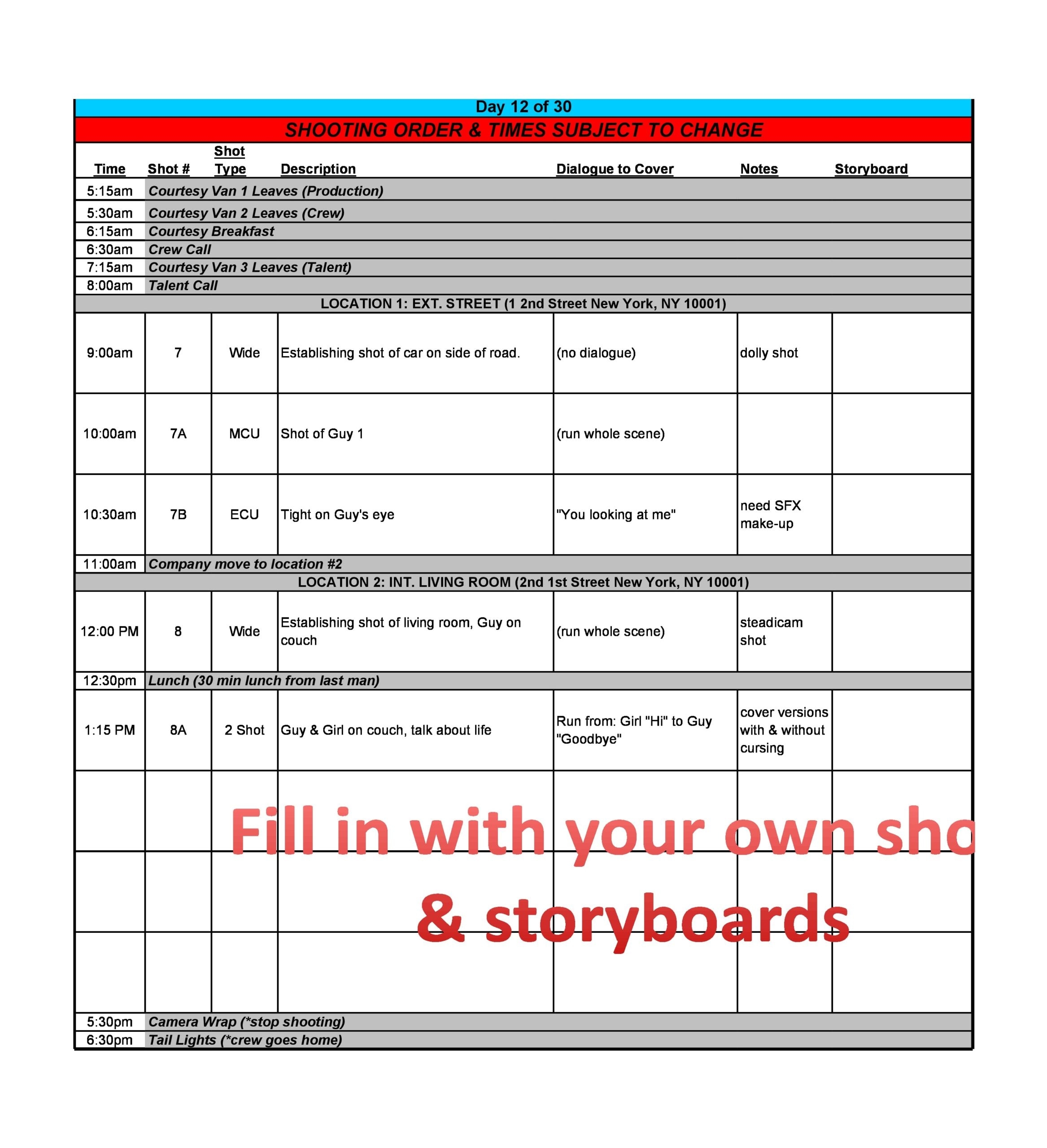 30 Perfect Shooting Schedule Templates Film TV Show TemplateArchive
