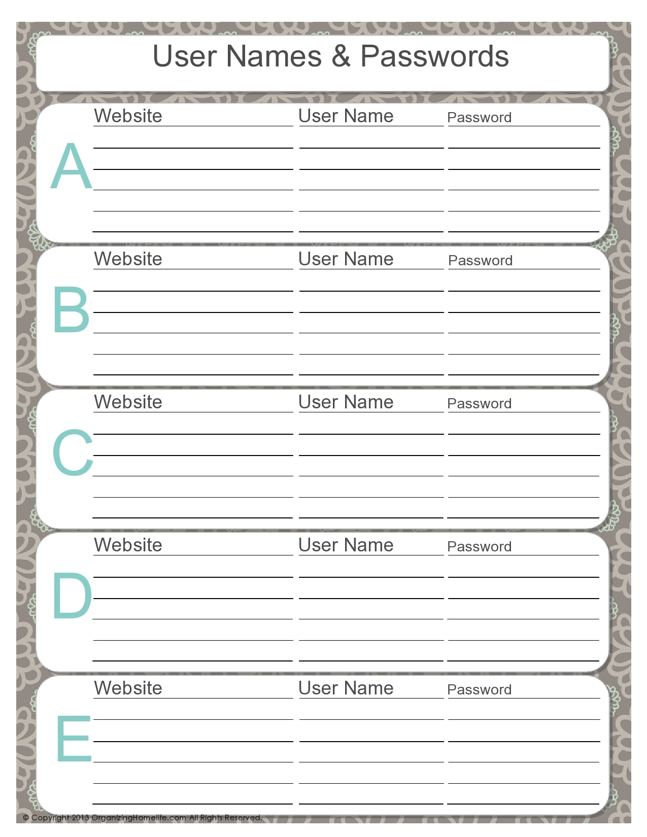 password template printable