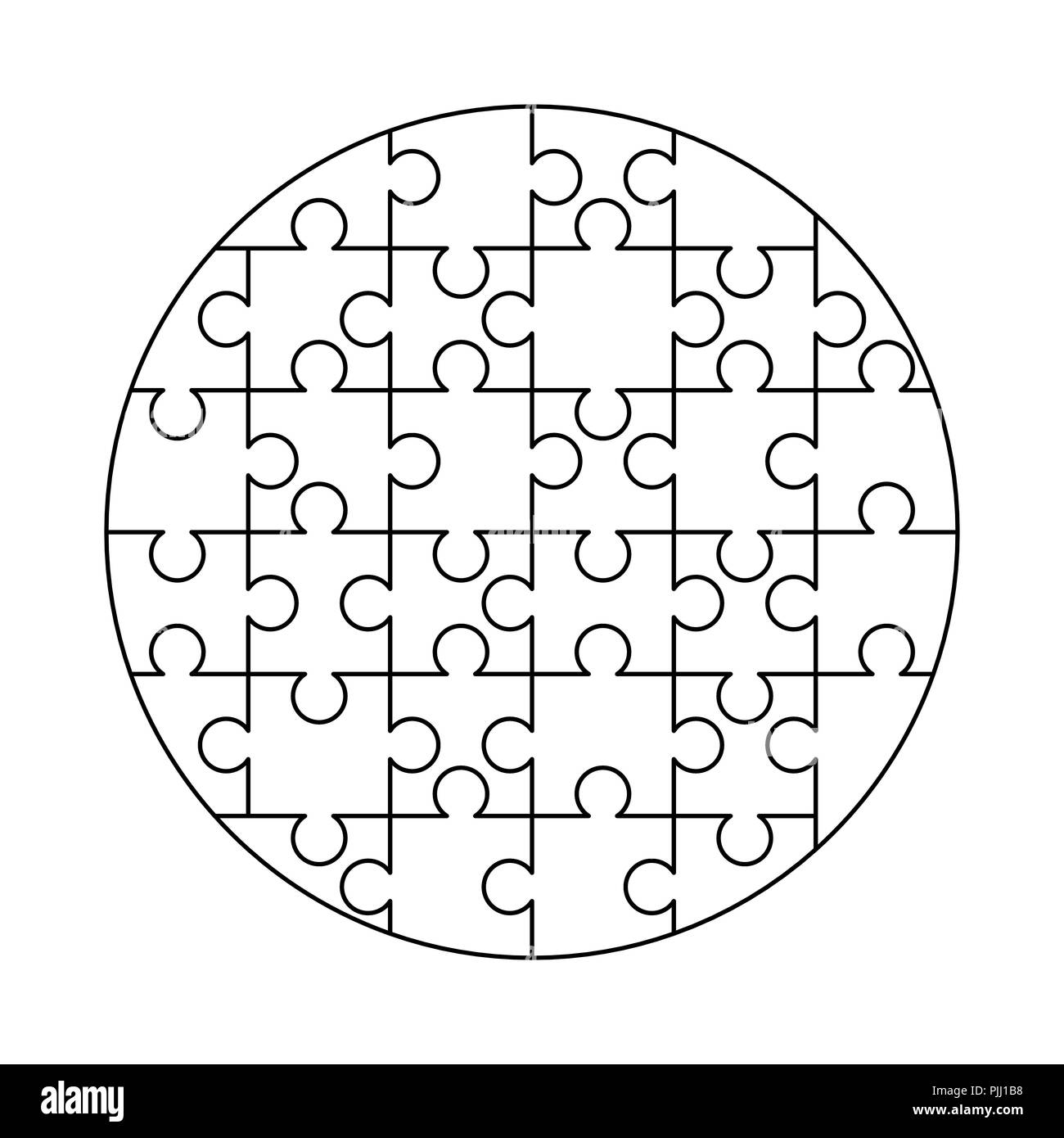 32 White Puzzles Pieces Arranged In A Round Shape Jigsaw Puzzle Template Ready For Print Cutting Guidelines Isolated On White Stock Vector Image U0026 Art Alamy