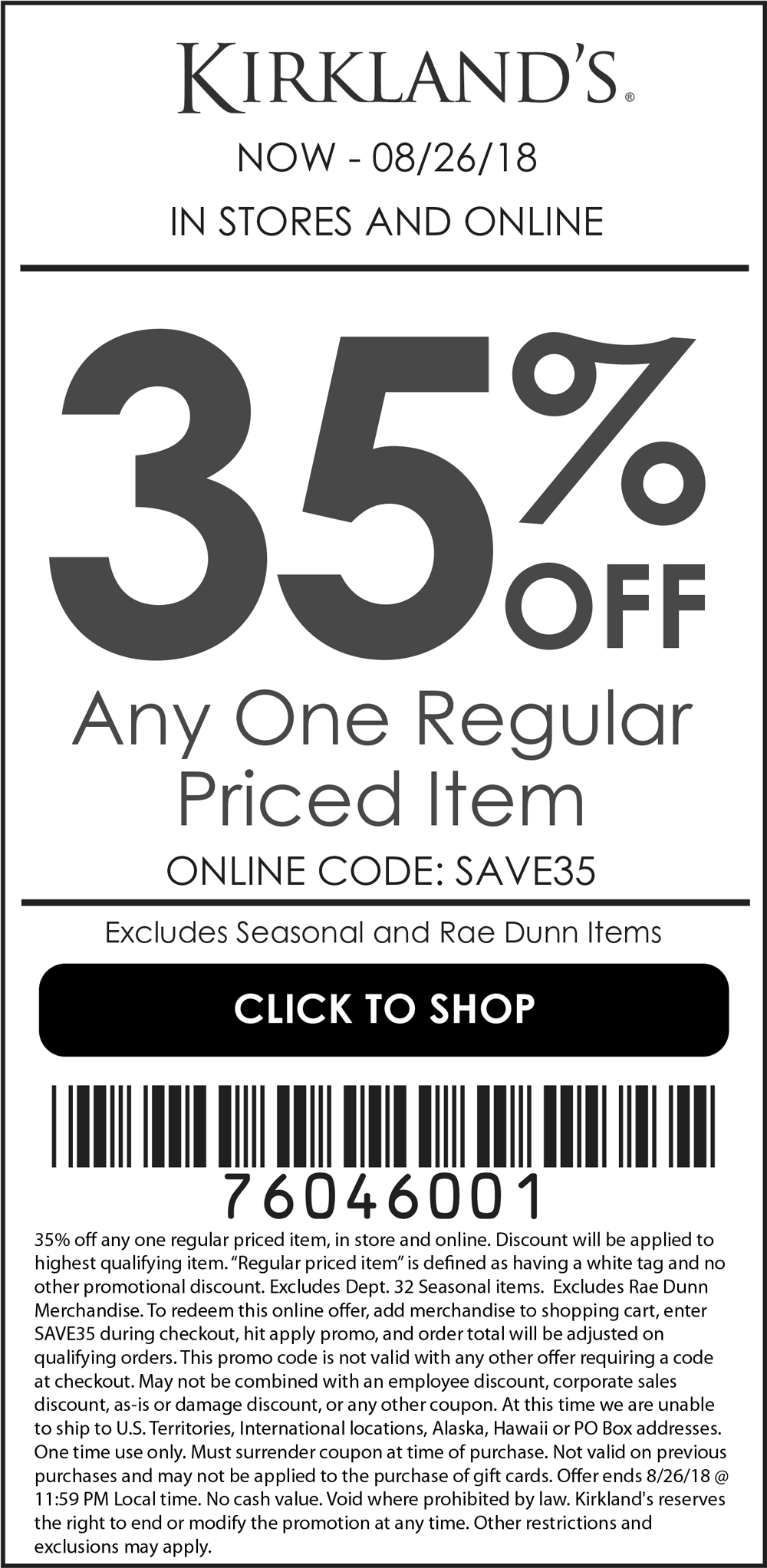 35 Off A Single Item At Kirklands Or Online Via Promo Code SAVE35 Kirklands July 2025 Coupons Promo Codes U0026 Deals 