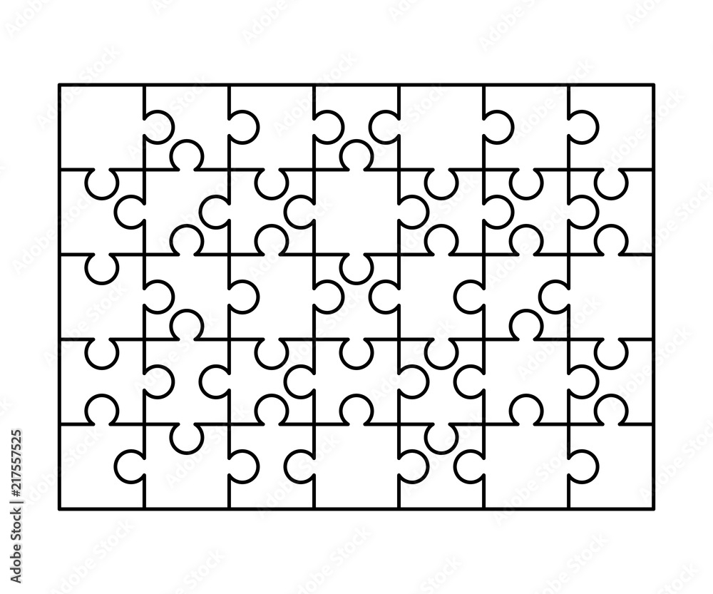 35 White Puzzles Pieces Arranged In A Rectangle Shape Jigsaw Puzzle Template Ready For Print Cutting Guidelines On White Stock Vector Adobe Stock