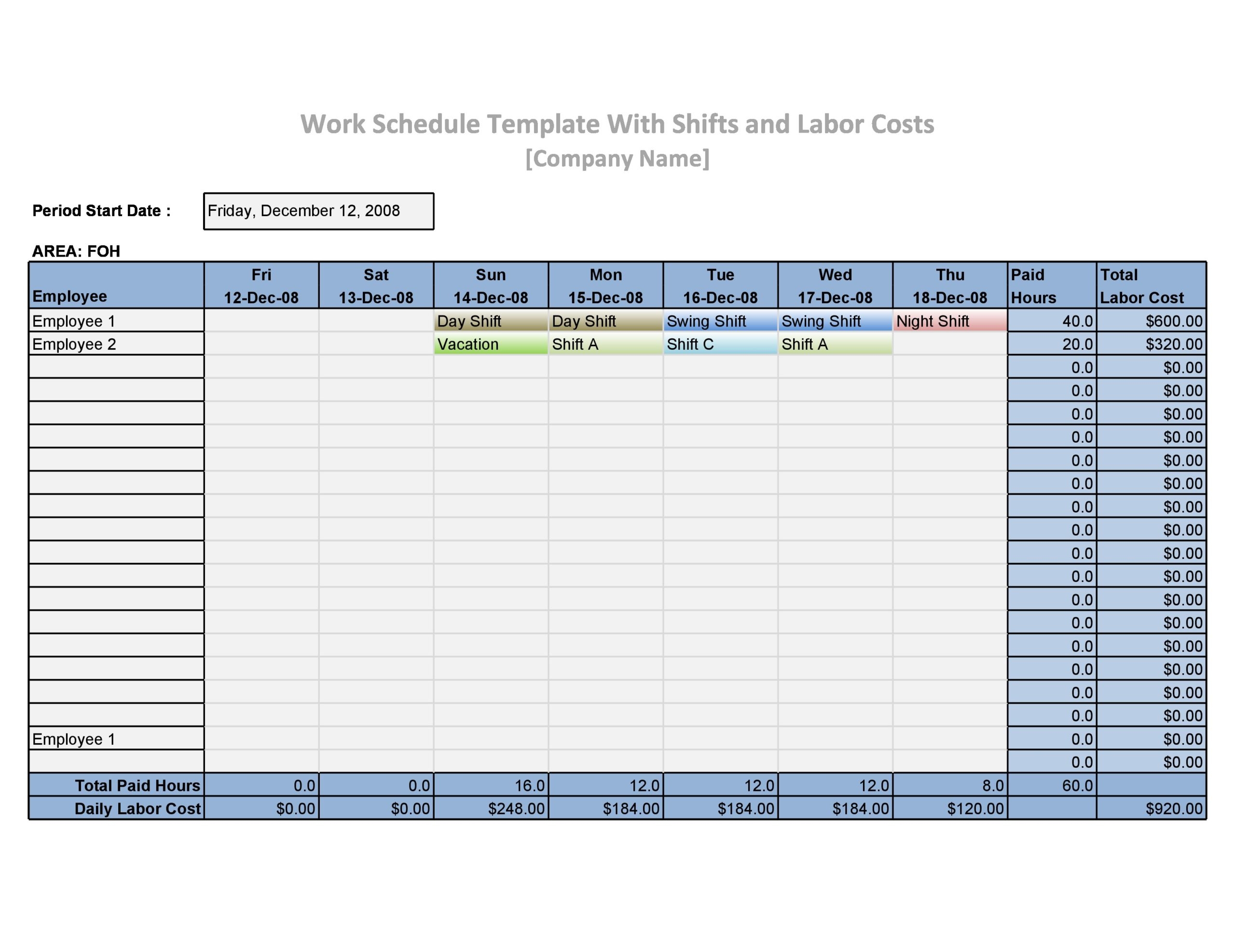 employee weekly schedule template
