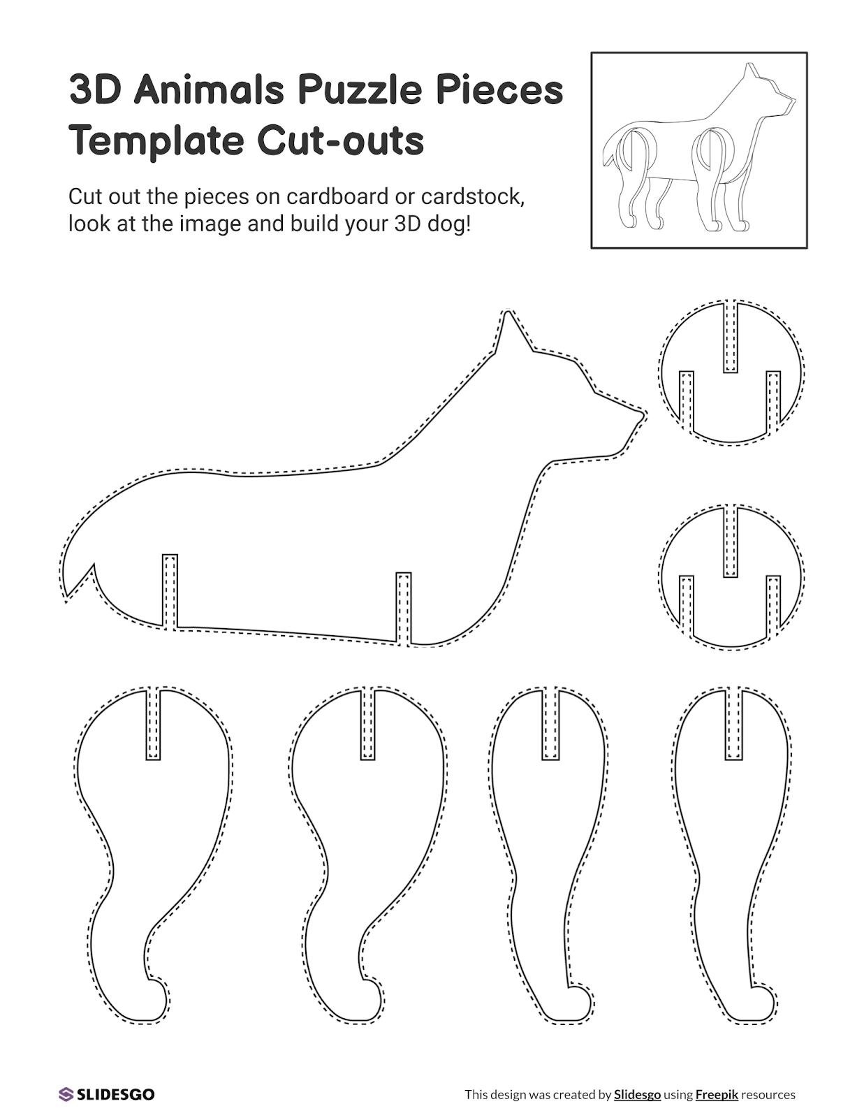 3D Animals Puzzle Pieces Template Cut outs Template