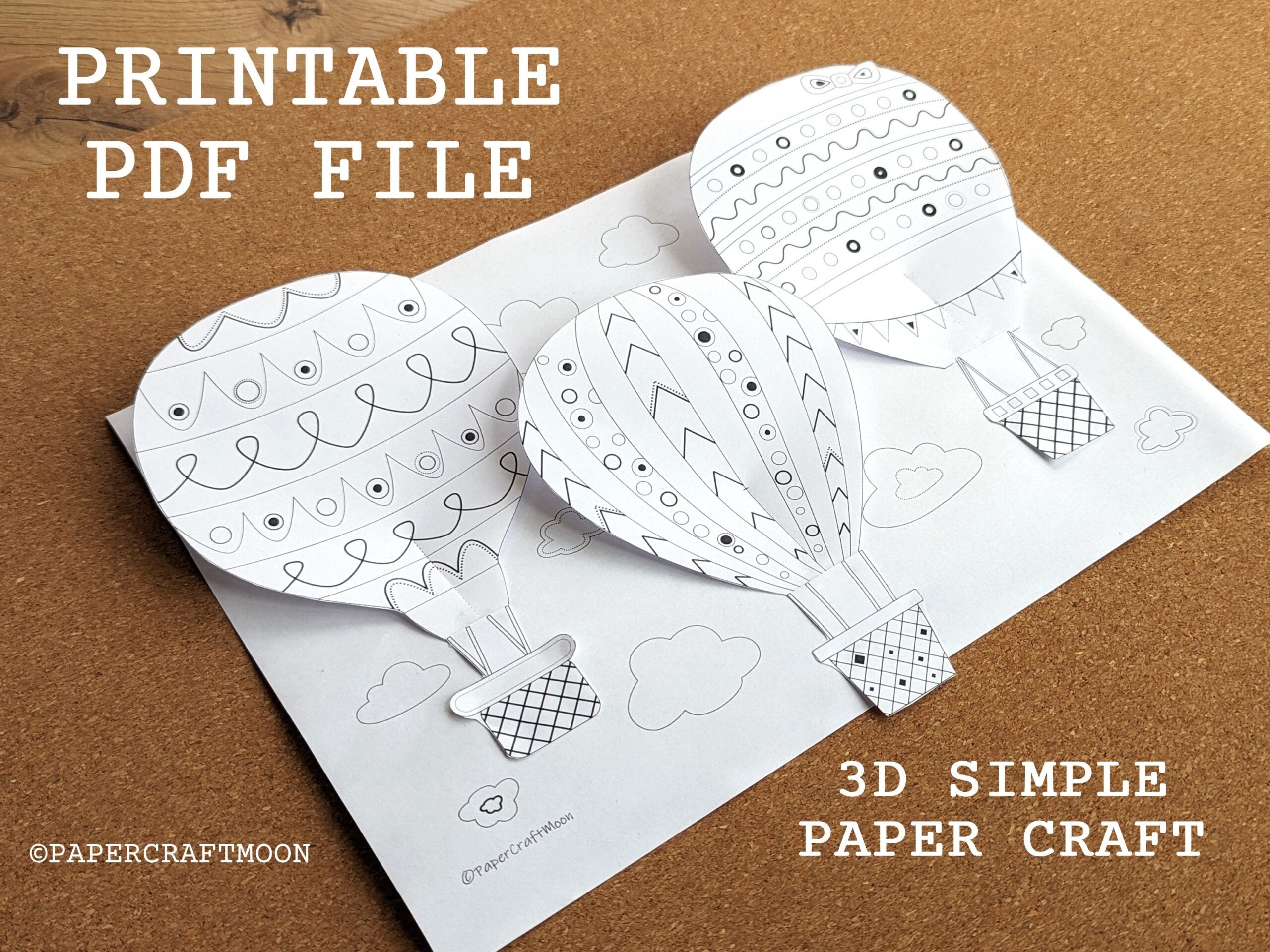 3D Hot Air Balloons Simple Paper Craft For Kids Preschool Activity Kids Coloring Pages Home School Printable Craft Digital Download Etsy