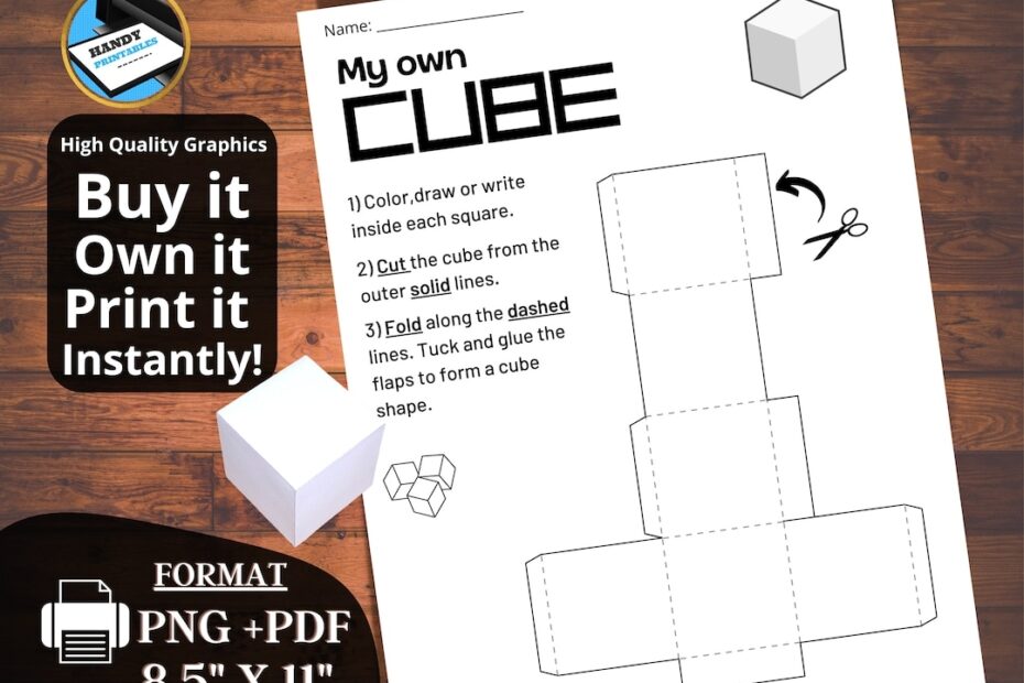 3D Paper Box Template Small Cube Template 3D Shape Printable 3D Shape Cutout Activity Paper Cube Template PDF PNG Instant Download Etsy
