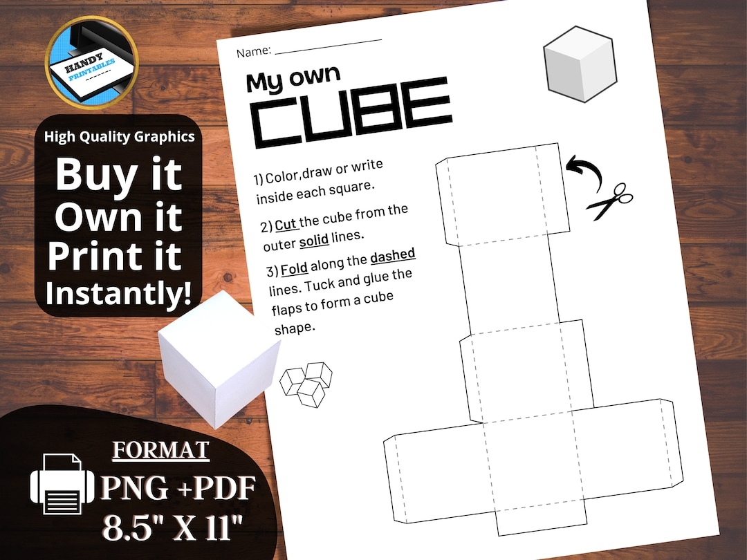 3D Paper Box Template Small Cube Template 3D Shape Printable 3D Shape Cutout Activity Paper Cube Template PDF PNG Instant Download Etsy