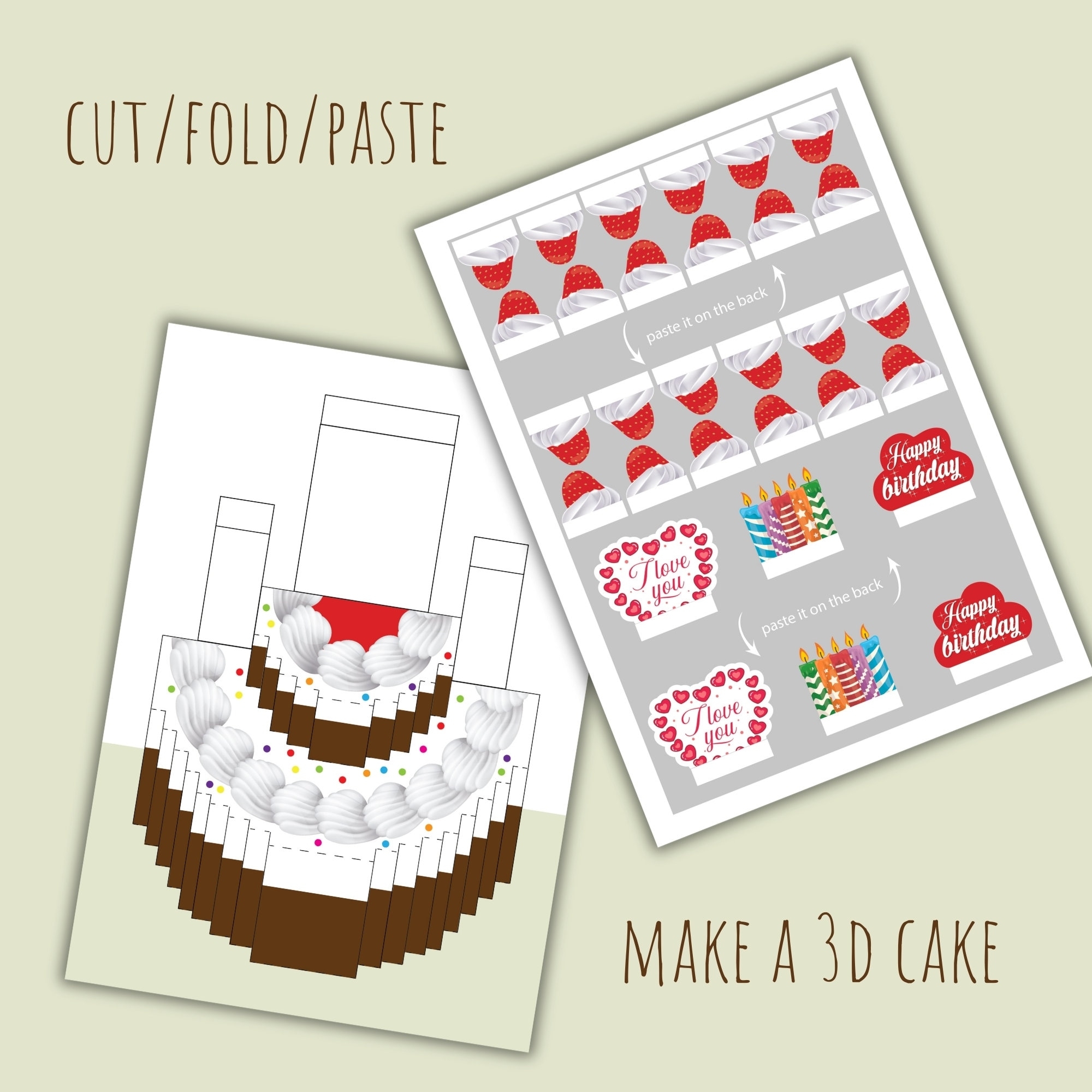 3D Printable Strawberry Cake Paper Cake Gift Box Paper Toys 