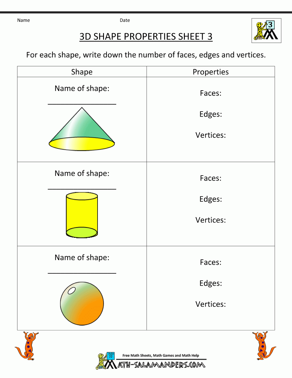 3d Shapes Worksheets