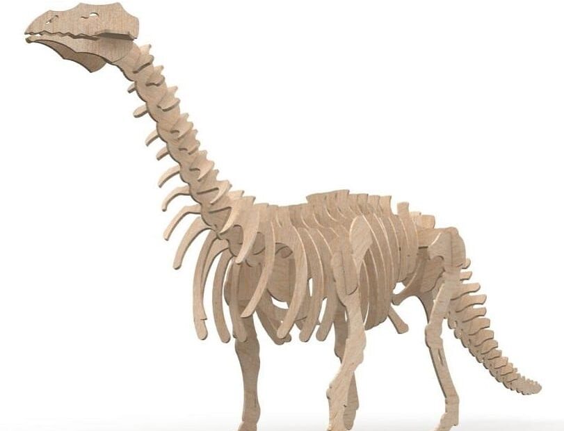 3D Wooden Brontosaurus Dinosaur Puzzle 3mm Template Laser Cut CDR File Free Download Vecty