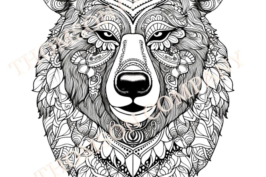 4 Bear With A Tribal Designs Adult Coloring Pages Printable PDF