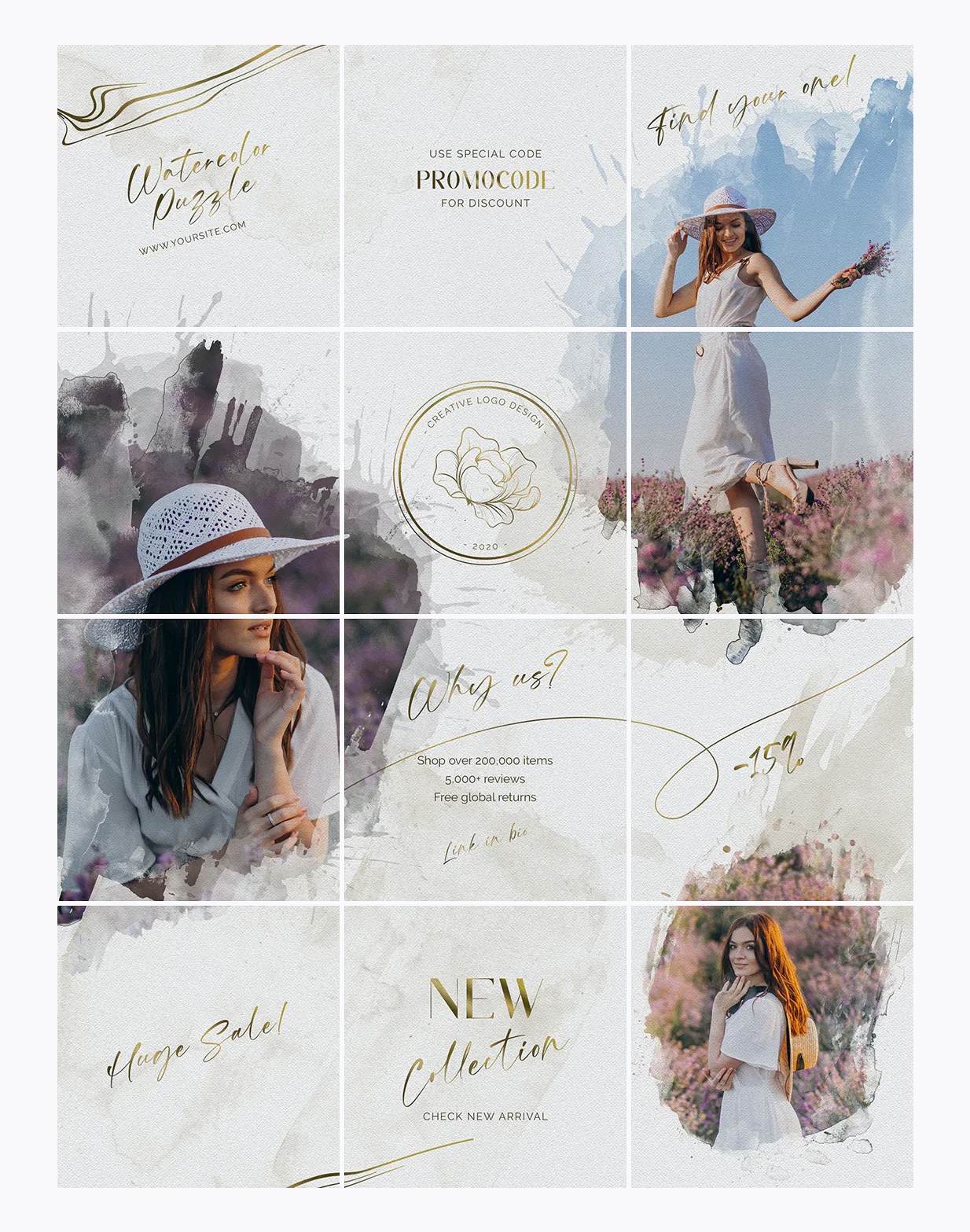 4 Best Watercolor Instagram Puzzle Templates PSD PSD Design