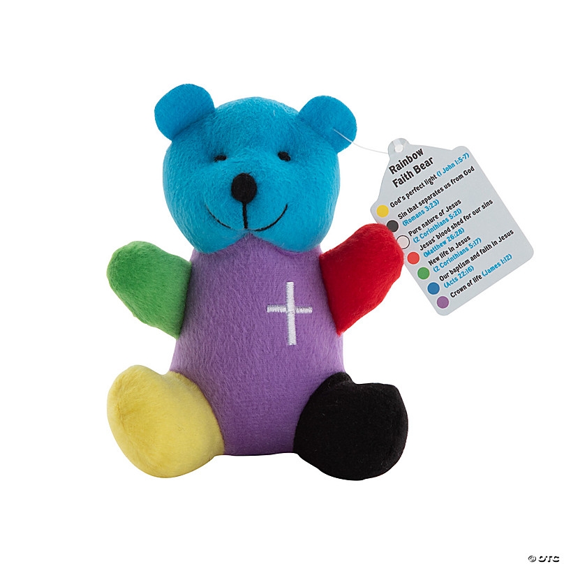 4 Religious Rainbow Colored Stuffed Bears With Colors Of Faith Tags 12 Pc 