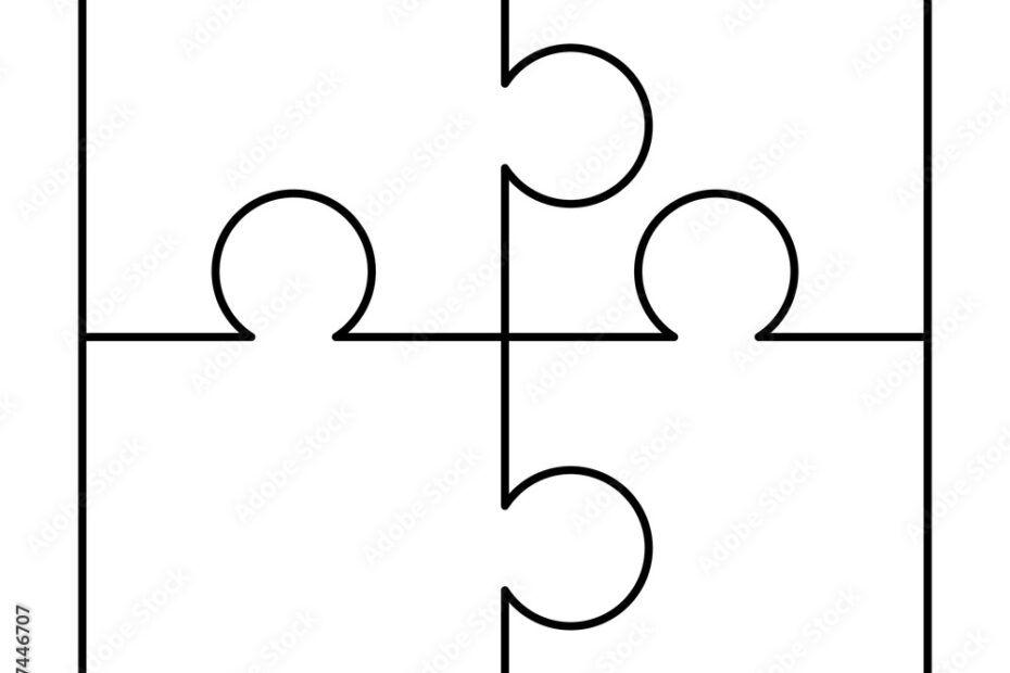 4 White Puzzles Pieces Arranged In A Square Jigsaw Puzzle Template Ready For Print Cutting Guidelines On White Stock Vector Adobe Stock