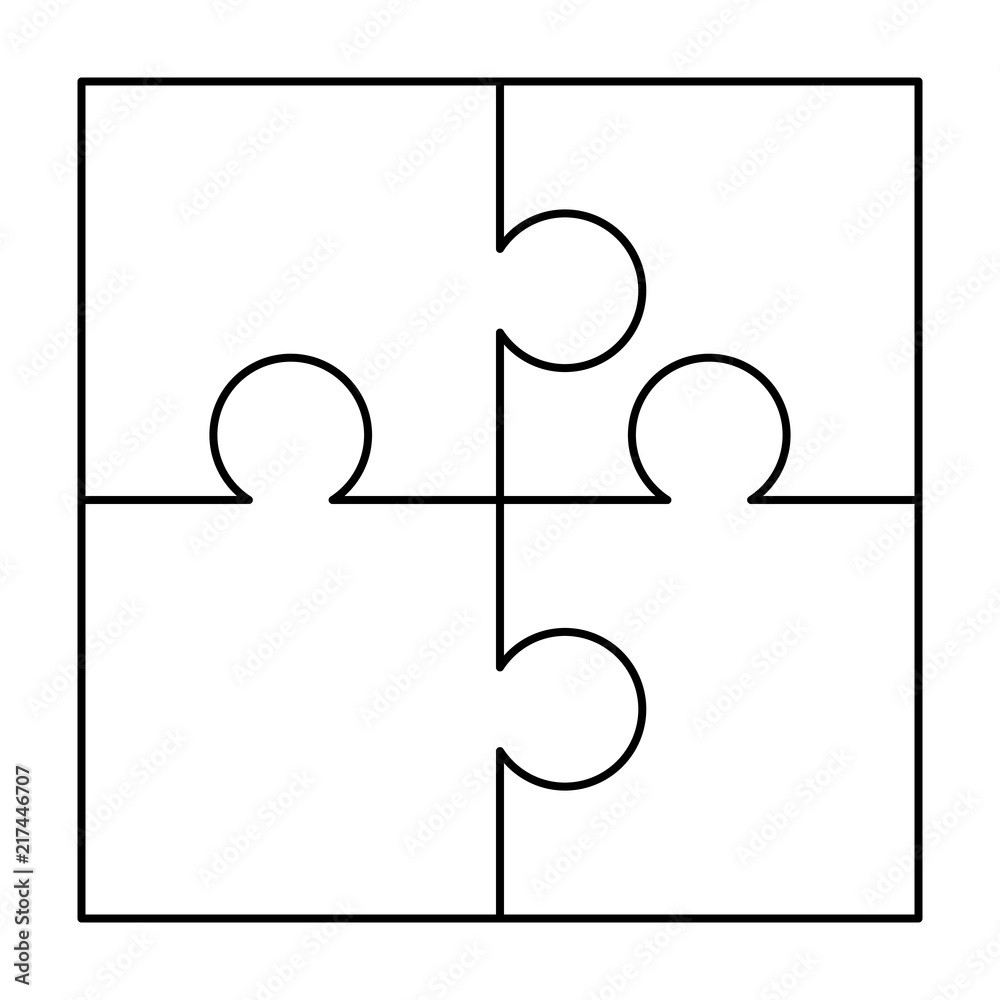 4 White Puzzles Pieces Arranged In A Square Jigsaw Puzzle Template Ready For Print Cutting Guidelines On White Stock Vector Adobe Stock