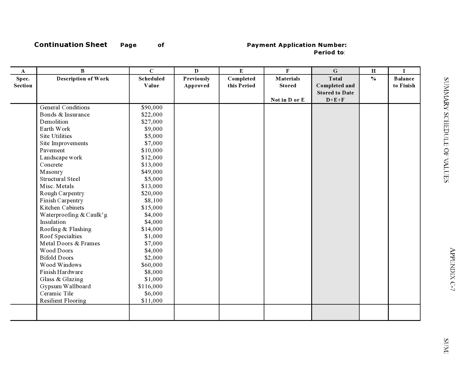 aia schedule of values template