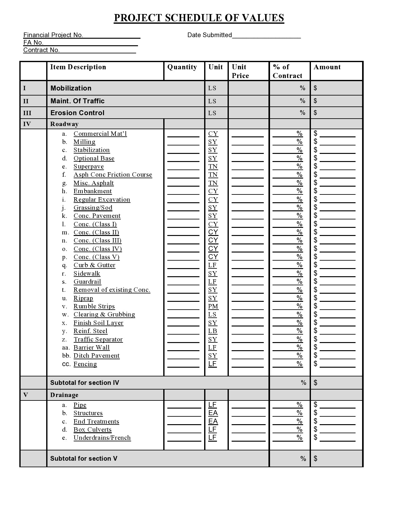 40 Blank Schedule Of Values Templates Excel Word 