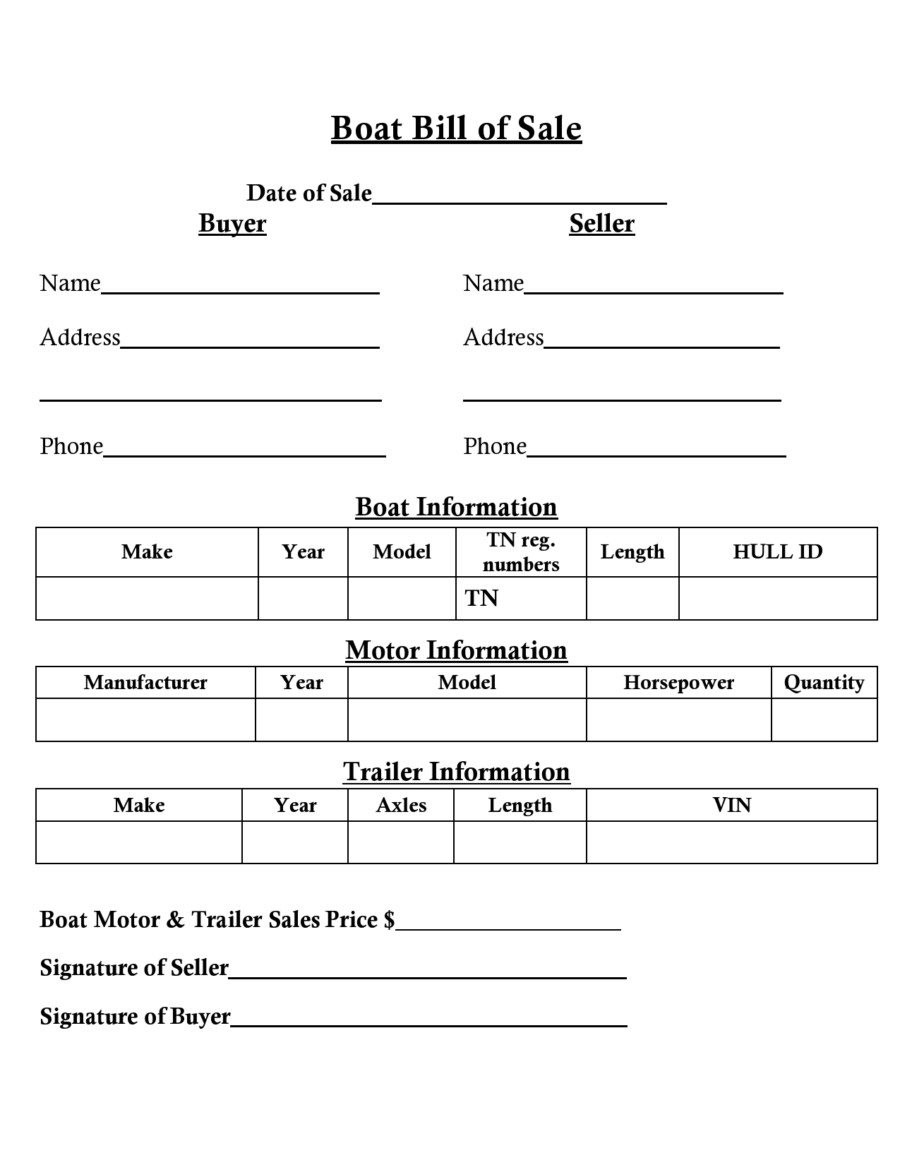 boat bill of sale printable