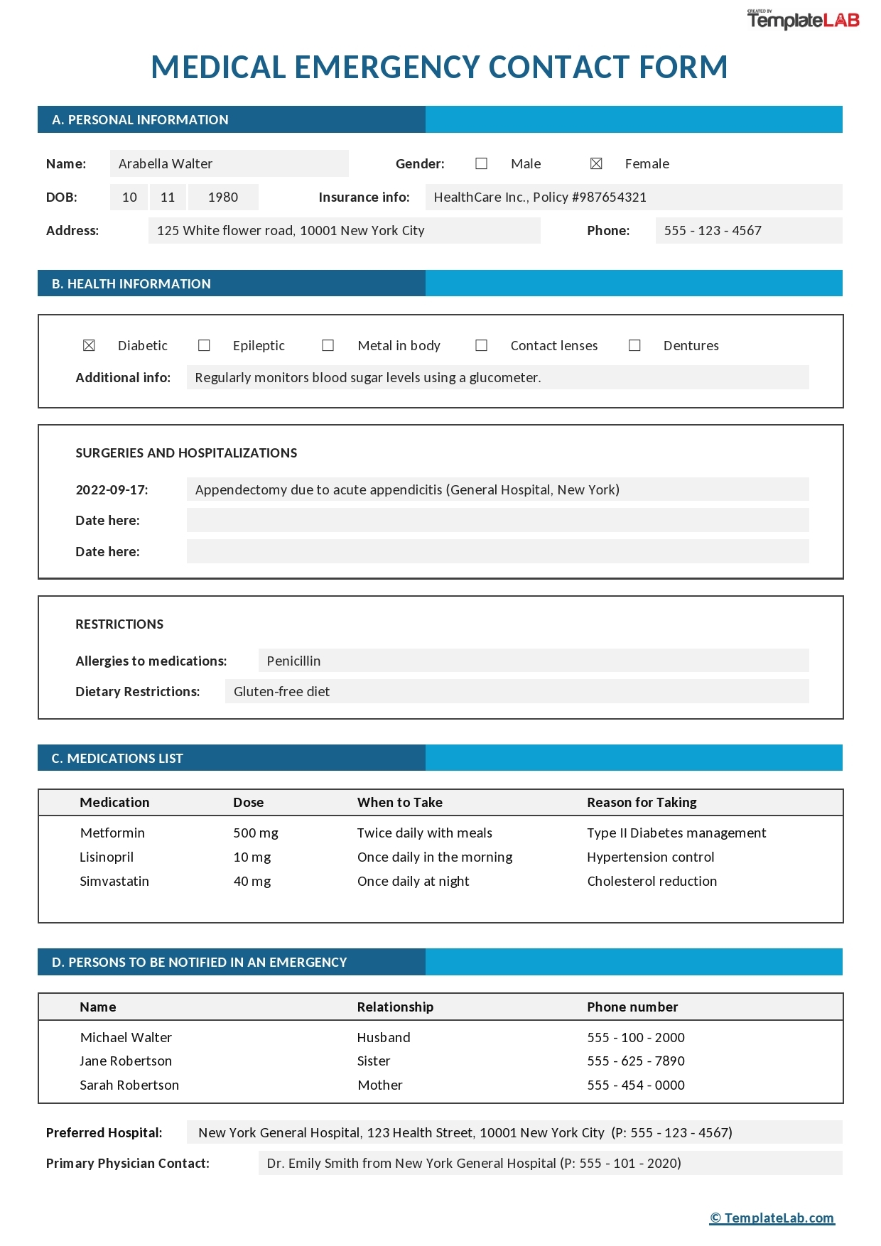 free printable emergency card template