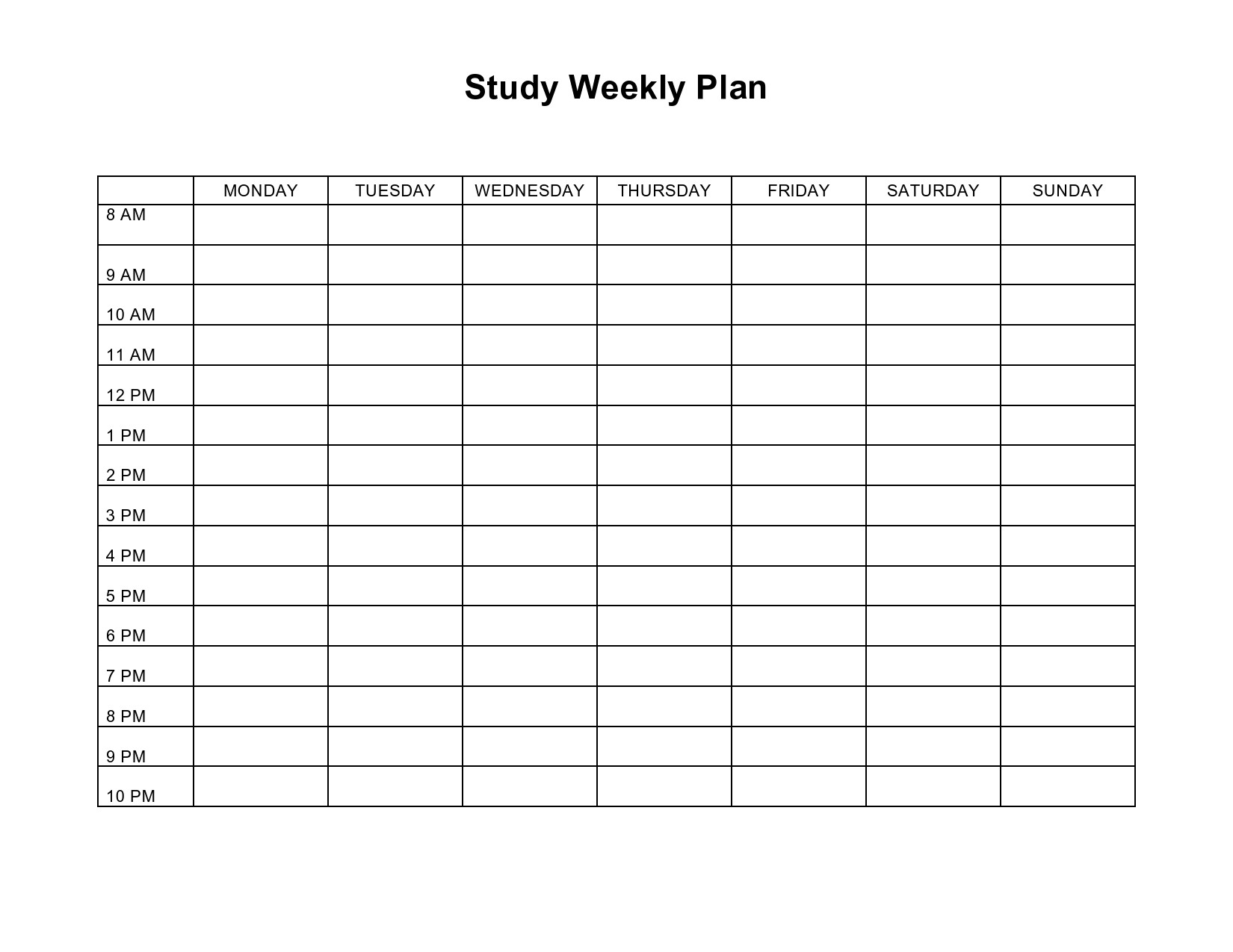 weekly study schedule template