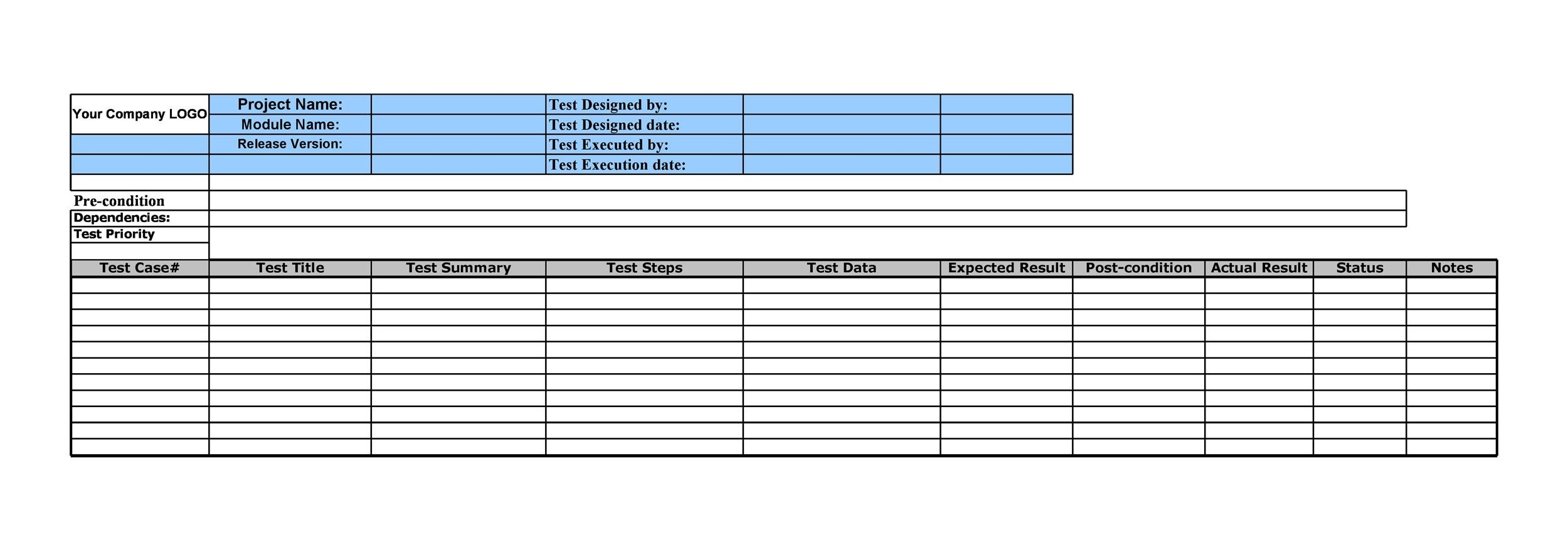 test plan templates excel