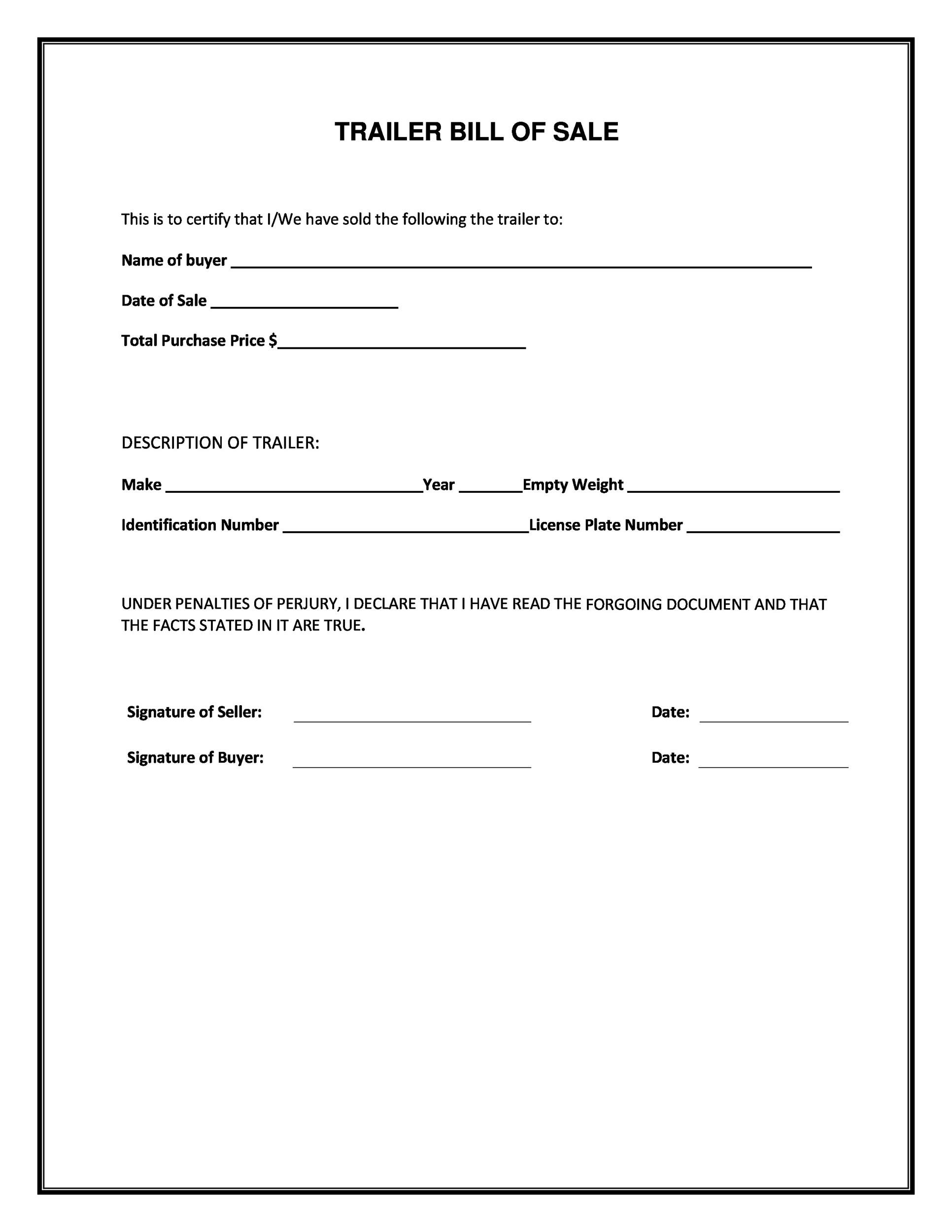bill of sale template printable free