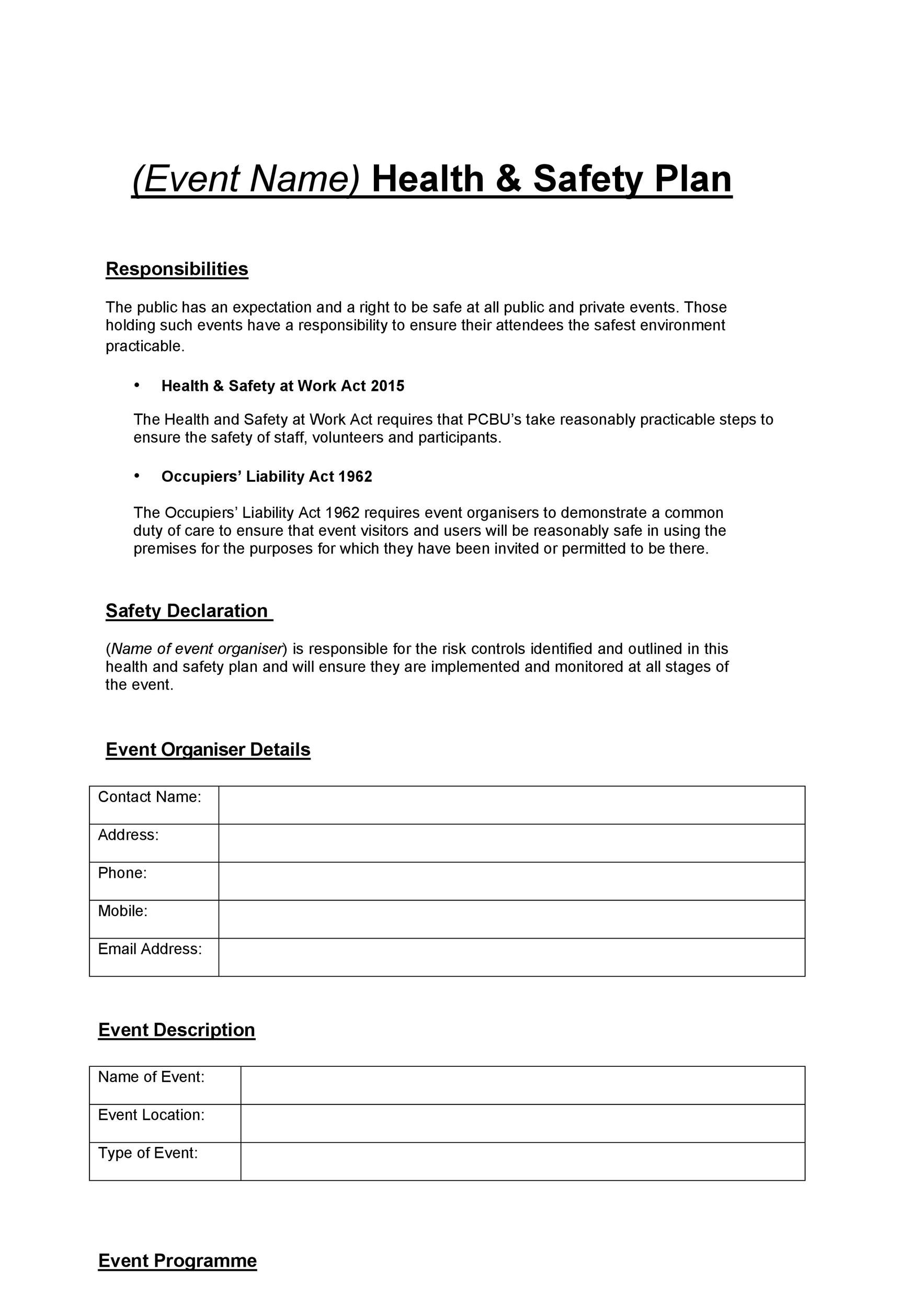 safety plan template editable