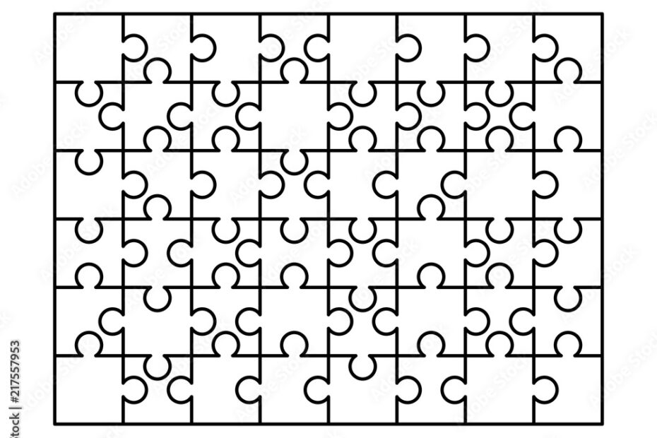 48 White Puzzles Pieces Arranged In A Rectangle Shape Jigsaw