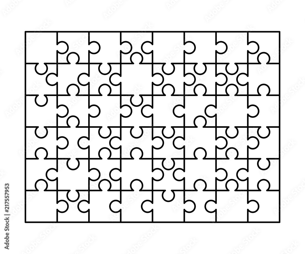 48 White Puzzles Pieces Arranged In A Rectangle Shape Jigsaw 