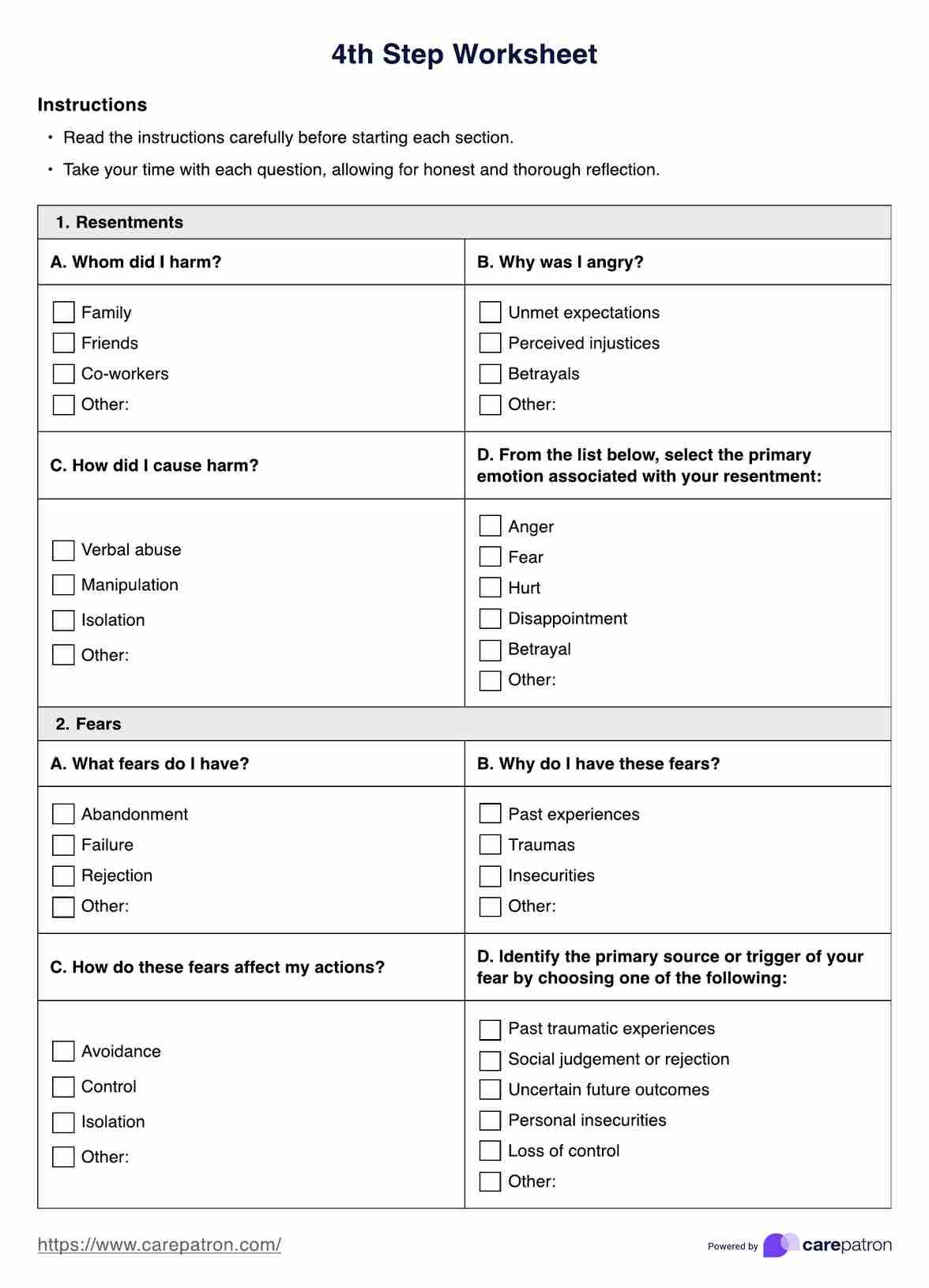 4th Step Worksheet U0026 Example Free PDF Download