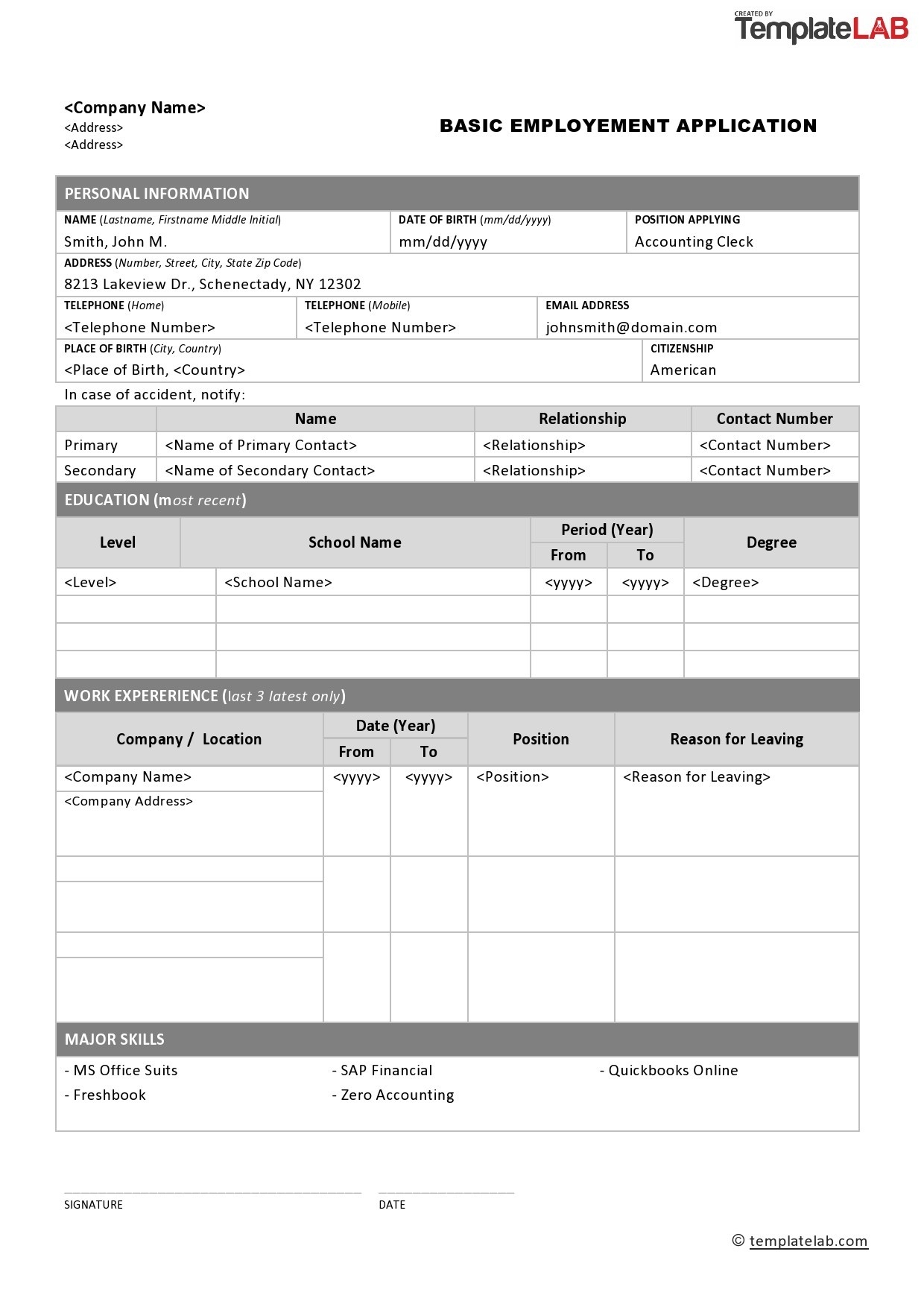 downloadable free printable job application