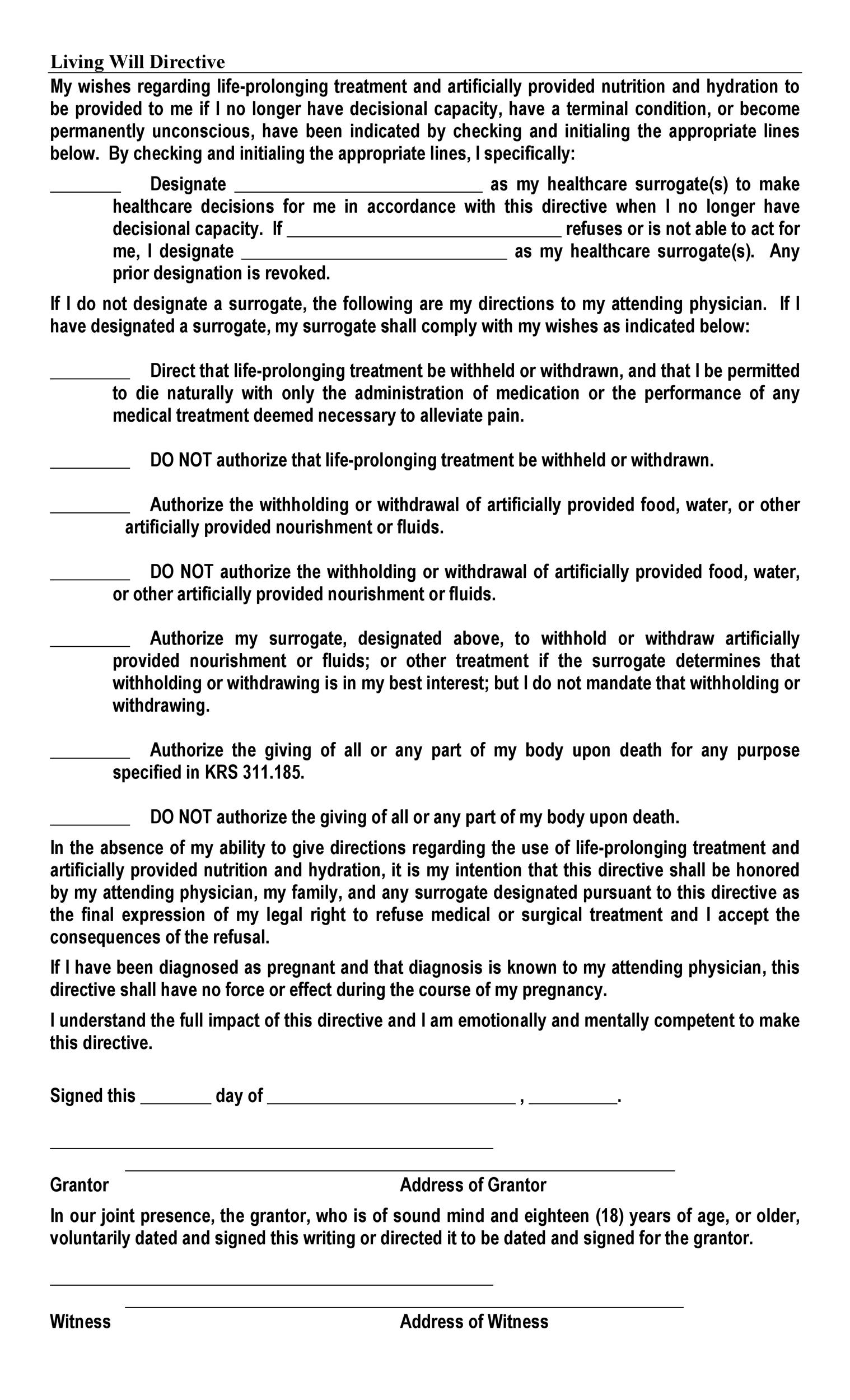 printable living will template