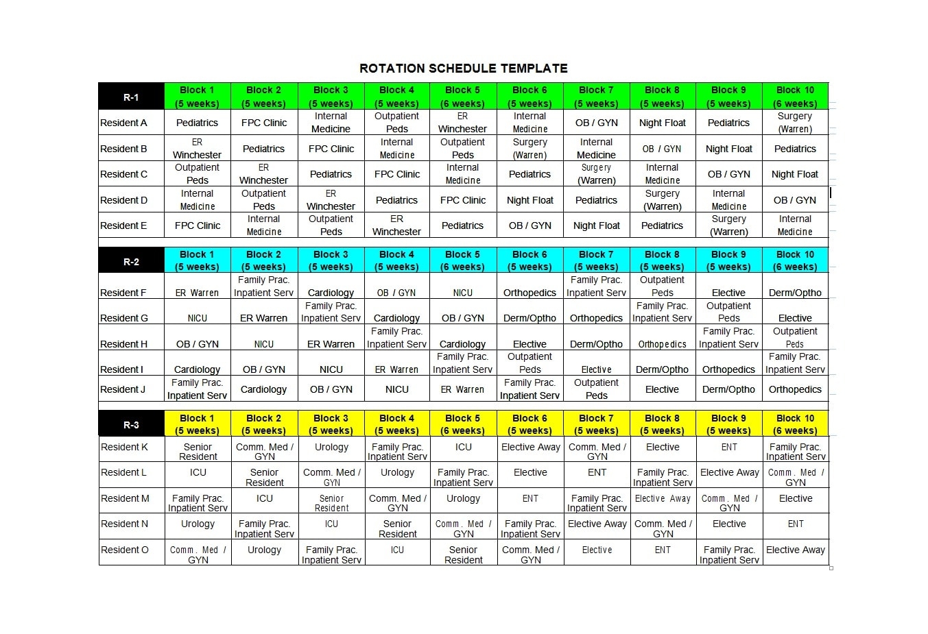 holiday rotation schedule template
