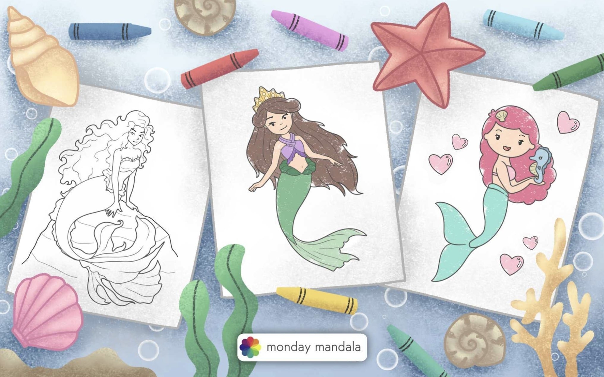 mermaid coloring template