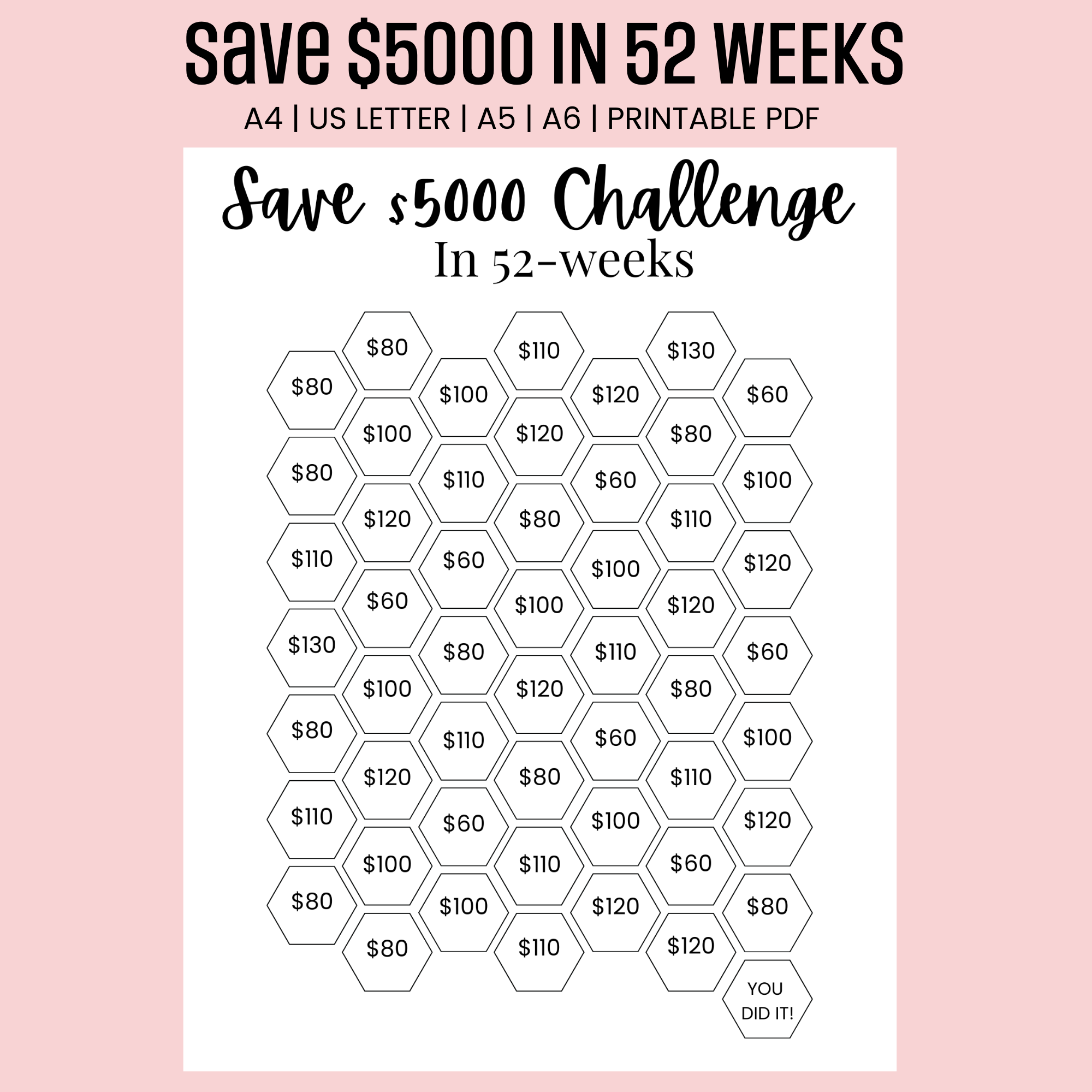 52 week savings challenge printable