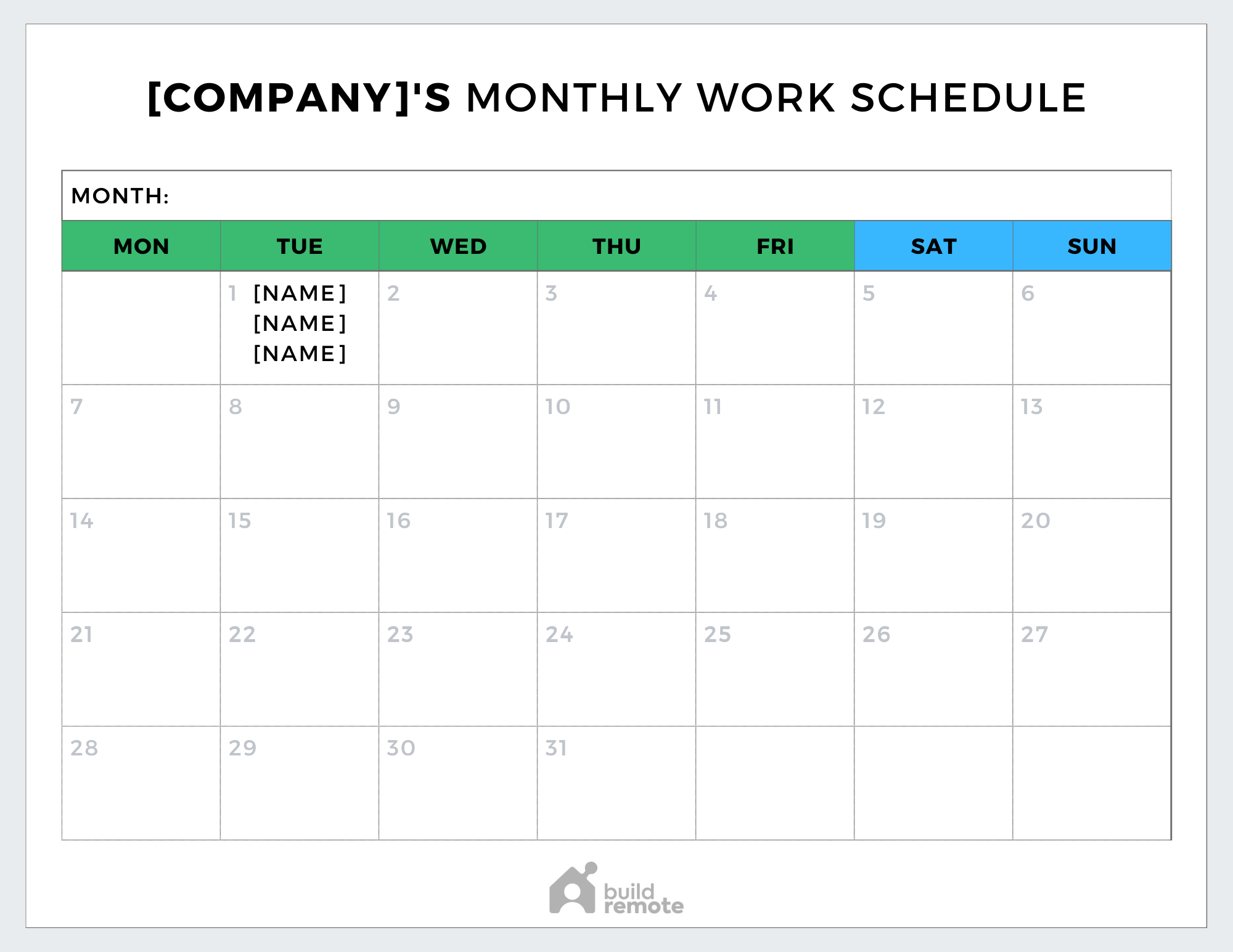 works schedule template