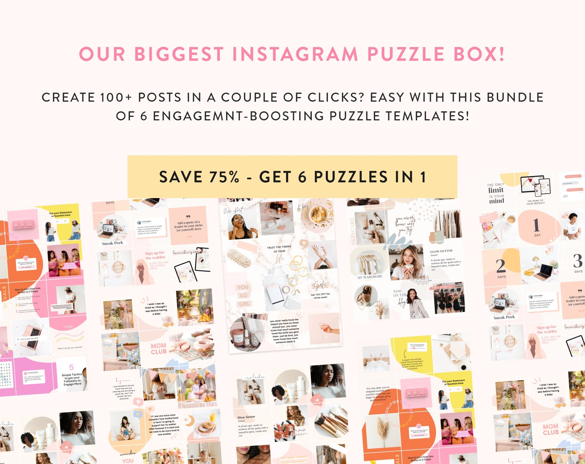 6 In 1 Instagram Puzzle Template Bundle Canva Instagram Templates For Puzzle Grids U0026 Layouts Engagement Beauty Small Biz Mom Baby Etsy