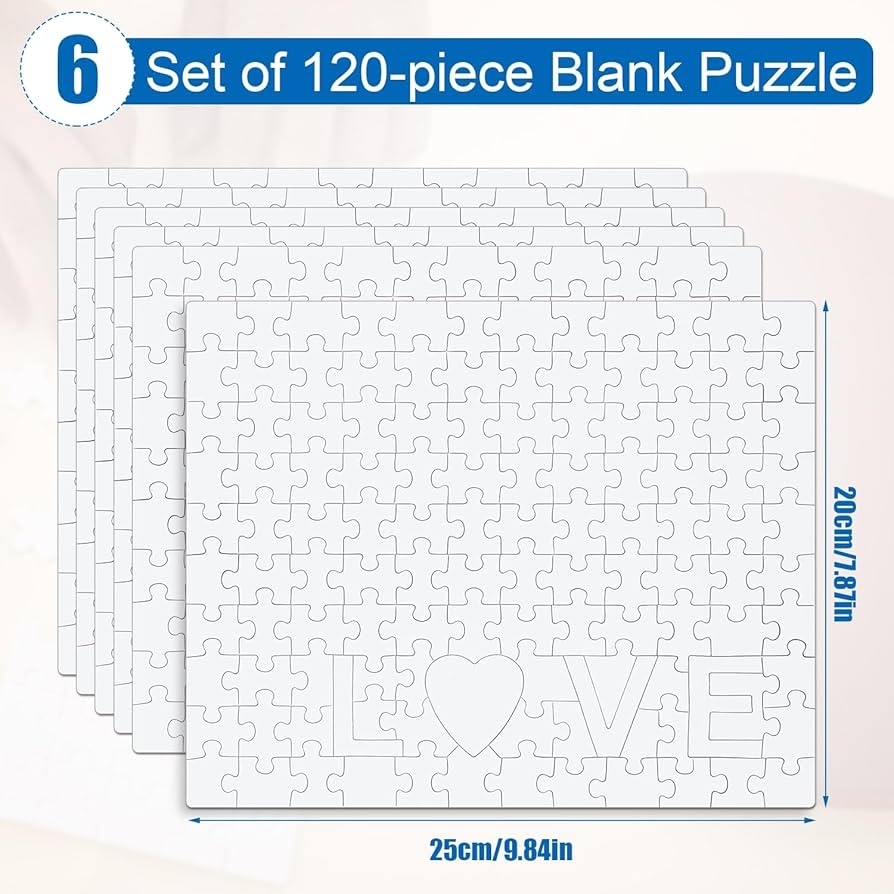6 Sheets Blank Jigsaw Puzzles 120 Pieces Blank Puzzle Pieces Heart 7 9 X 9 8 Inch 20x25cm Blank Puzzle Heart With LOVE Words All White Puzzles For Activity Party DIY Craft 