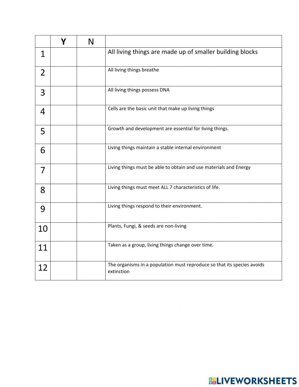 7 Characteristics Of Life Worksheet Live Worksheets Worksheets Library