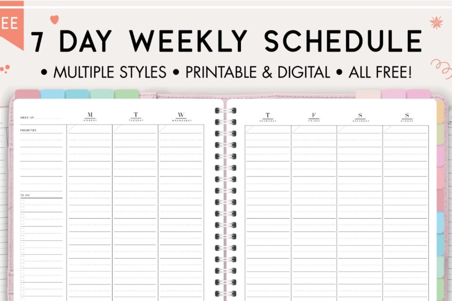 7 Day Weekly Schedule Template World Of Printables