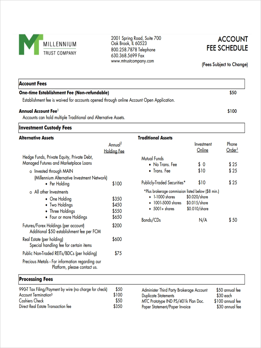 7 Fee Schedule Examples To Download