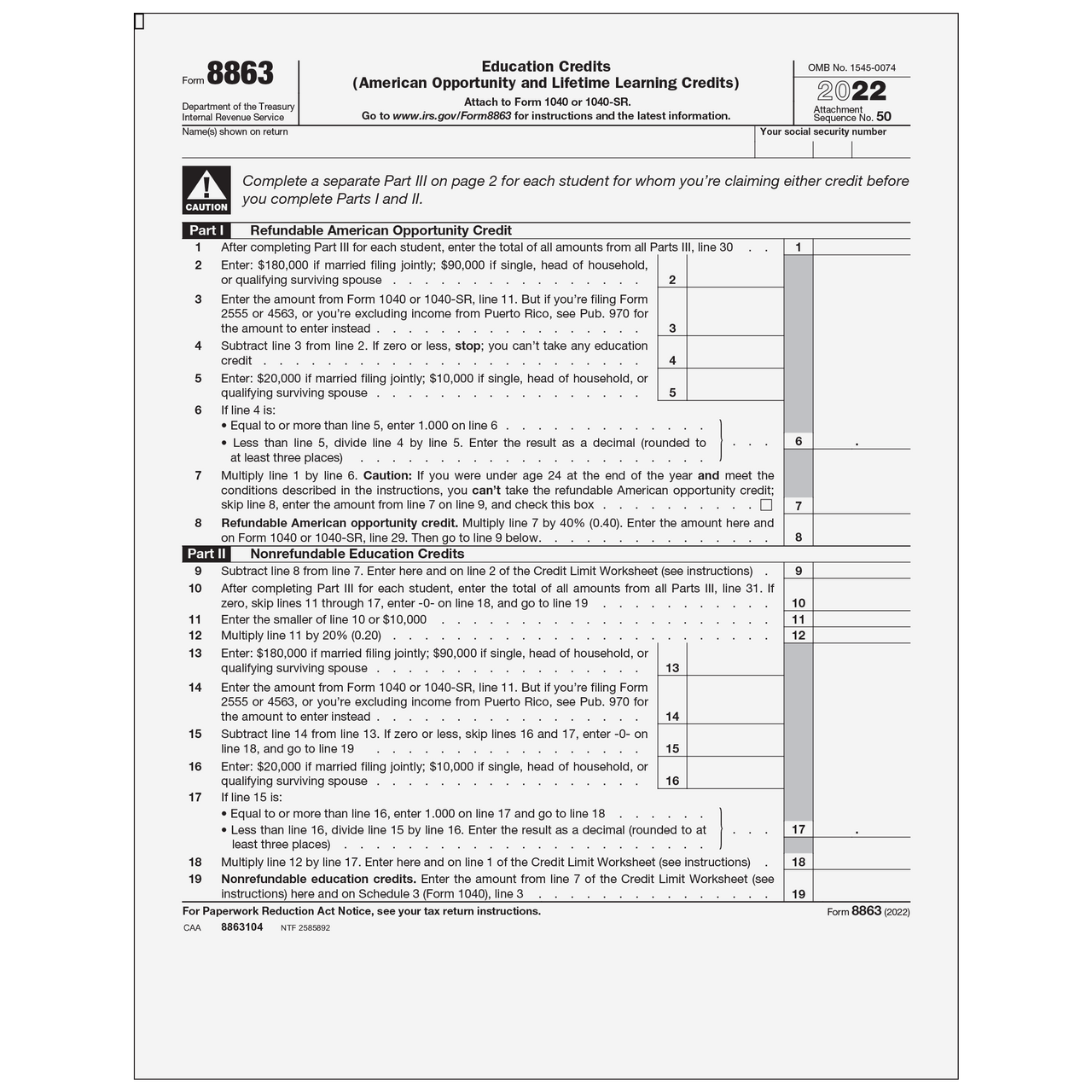 8863104 Form 8863 Education Credits Page 1 U0026 2 Worksheets Library